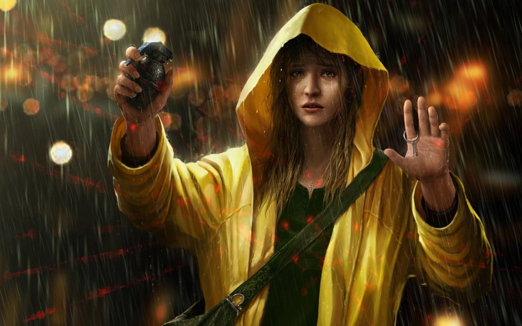 waist up, OmeN2501, yellow raincoat, hair, looking, young women, celebration, headshot, crying, rain, beautiful woman, artwork, sad, real people, hairstyle, HD Wallpaper