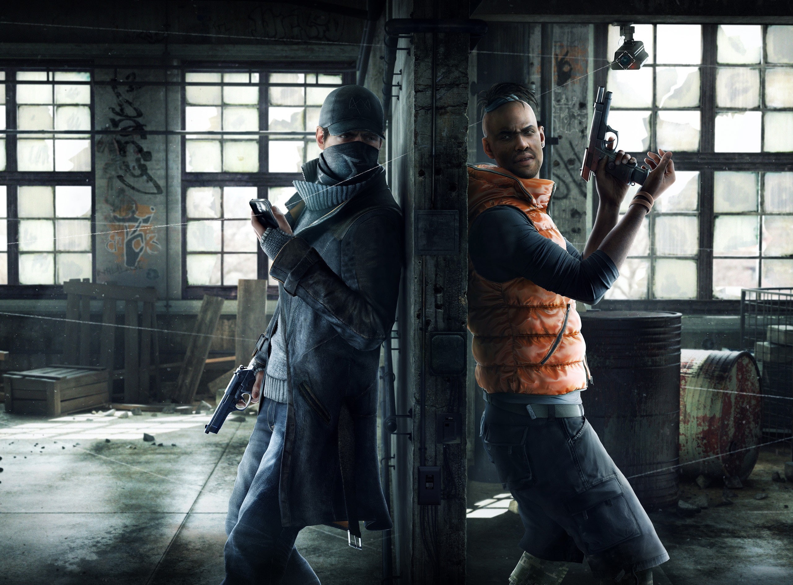camera, phone, bochki, windows, Ubisoft, raincoat, dogs, watchdogs, pistol, Aiden Pierce, lumber, 2K, aidenpierce, weapon, zheletka, mask, watch, sweater, HD Wallpaper