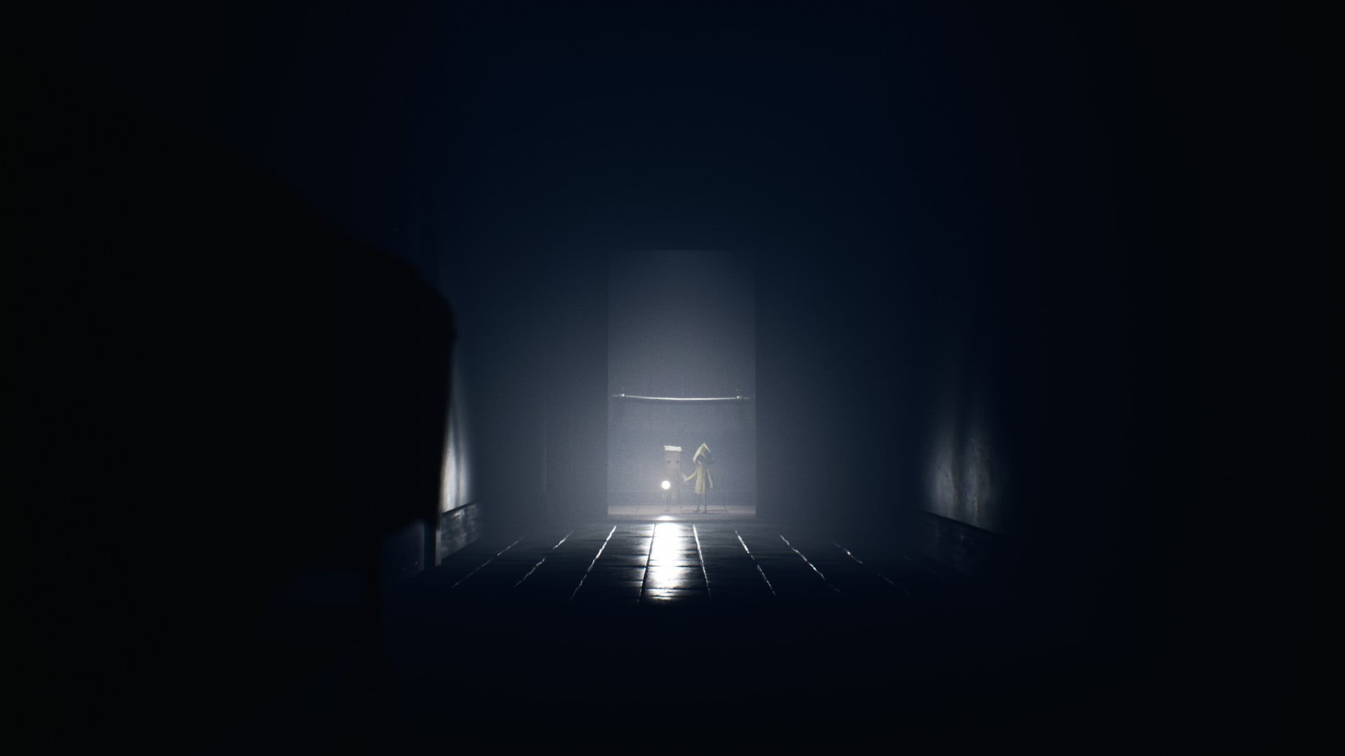 spooky, flashlight, Little Nightmares 2, hallway, friendship, city, video games, 1080P, raincoat, TV, horror, Little Nightmares, HD Wallpaper