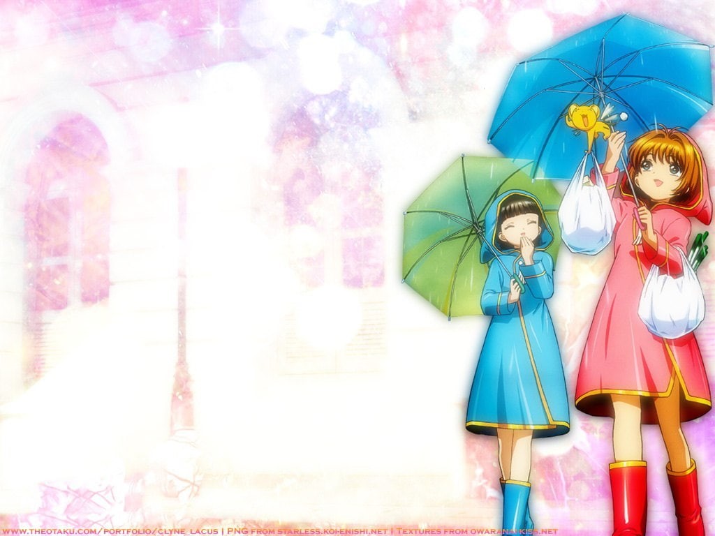 hd, 480P, peaceful, rain, days, art, card, Sakura, captor, raincoats, kero, cardcaptor, anime, HD Wallpaper