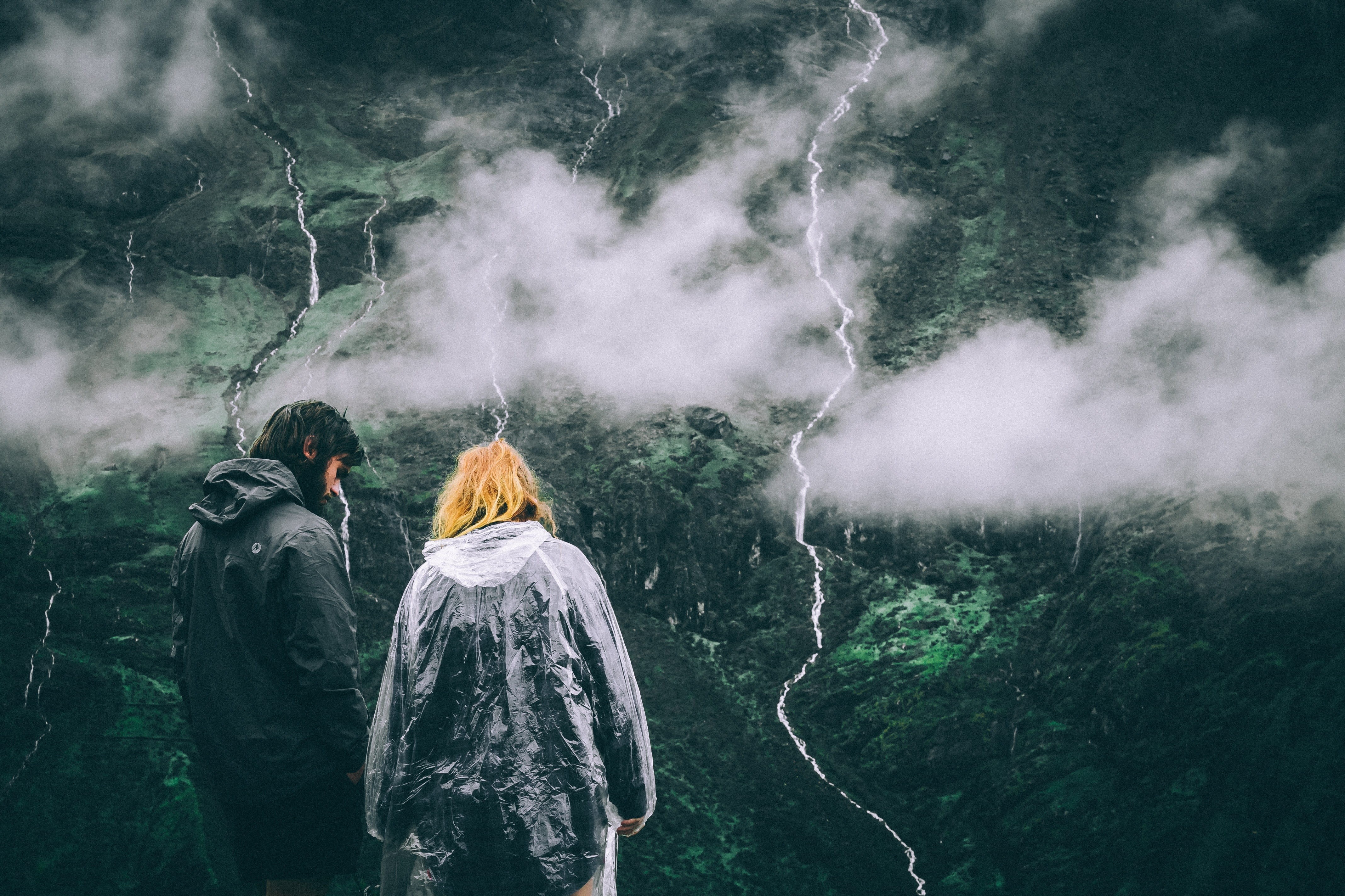 looking at view, beauty in nature, adult, raincoat, togetherness, 4K, two people, women, mountain, rain, people, love, standing, couple, peak, men, real people, HD Wallpaper