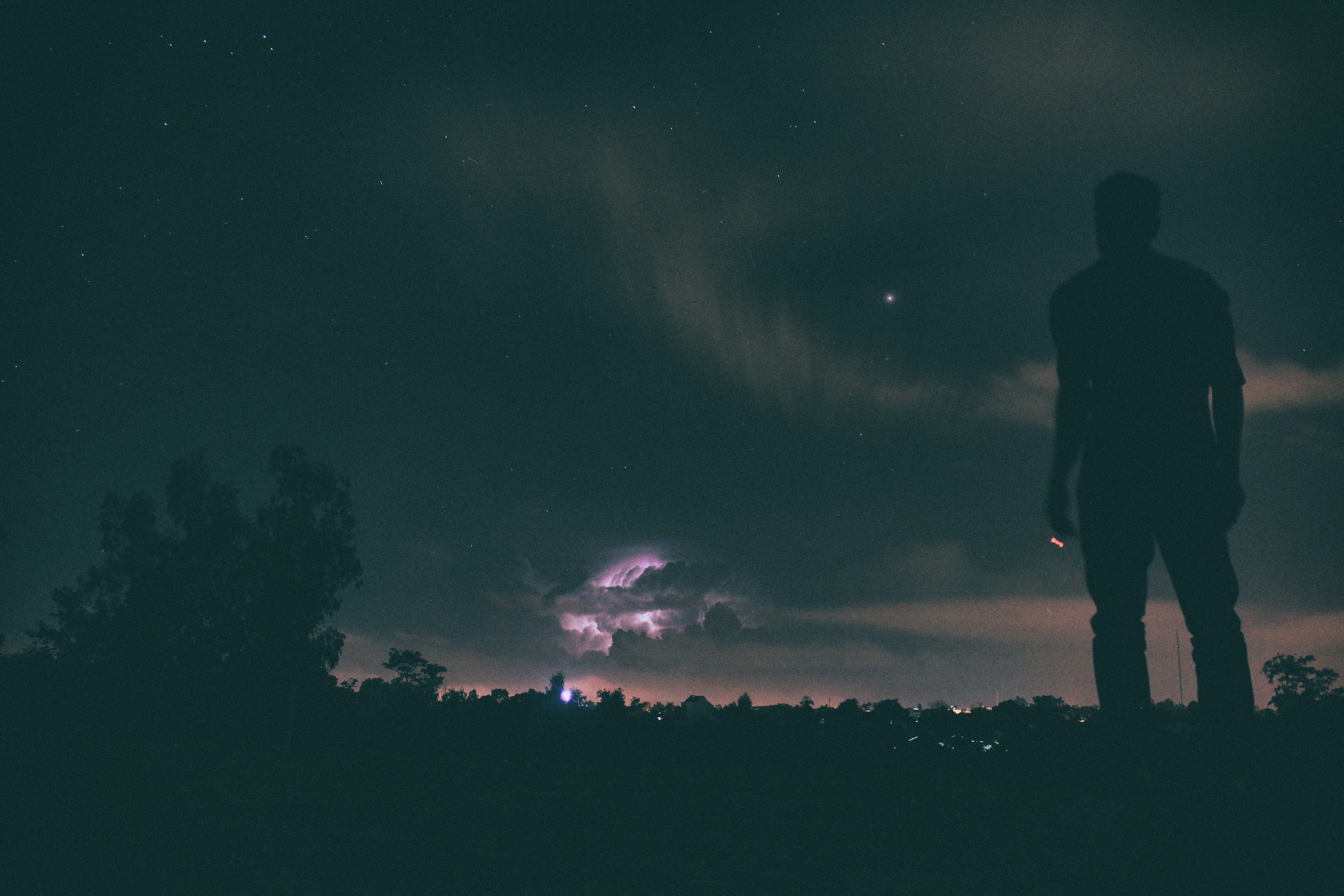 nature, adult, people, outdoors, cloud, one person, looking, men, plant, rear view, full length, land, leisure activity, real people, star - space, tranquility, HD Wallpaper