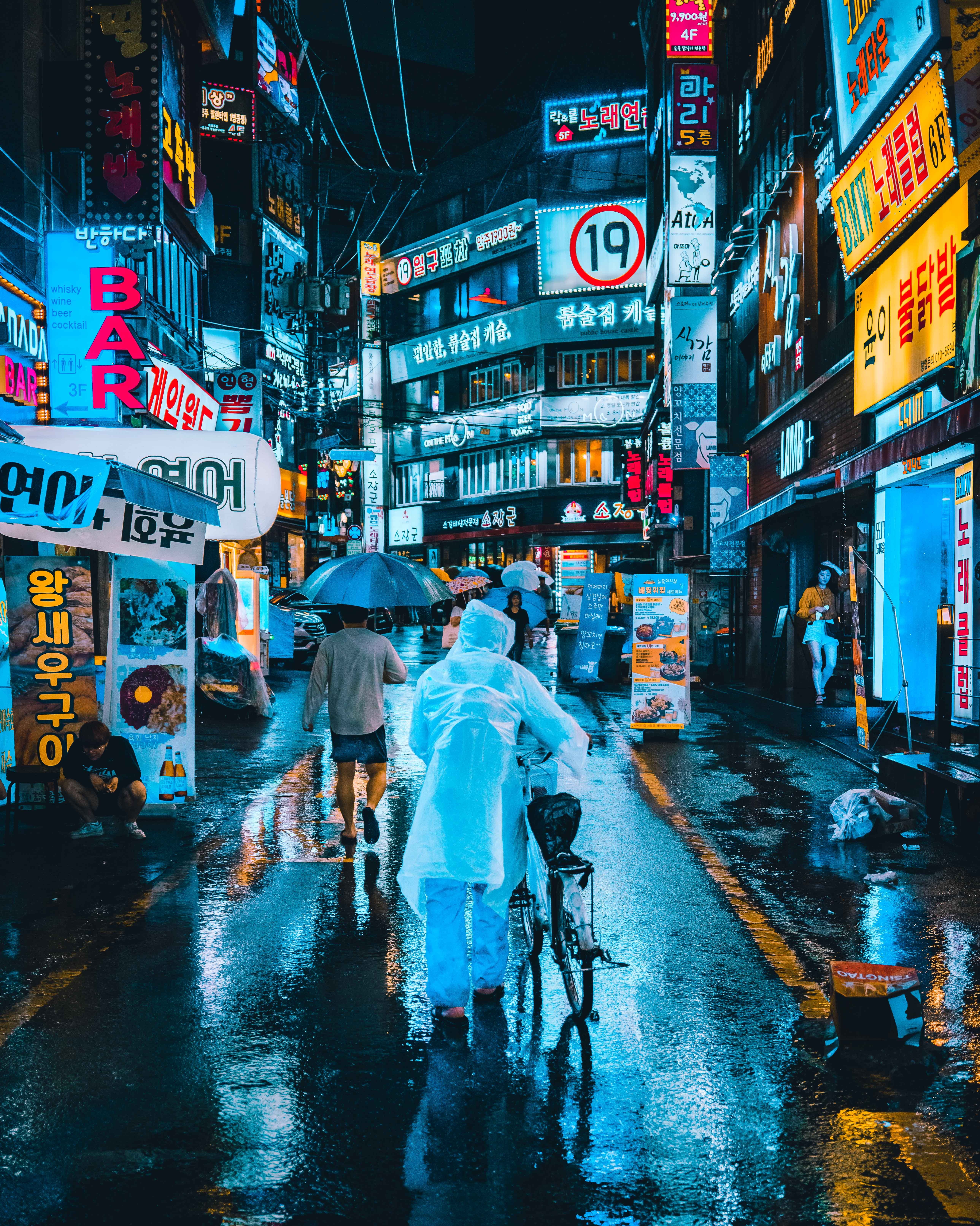 editorial, people, high, neon blue, manhattan - New York City, walking, advertisement, raining, cyberpunk, built Structure, night, taxi, travel, seoul, Phone HD Wallpaper
