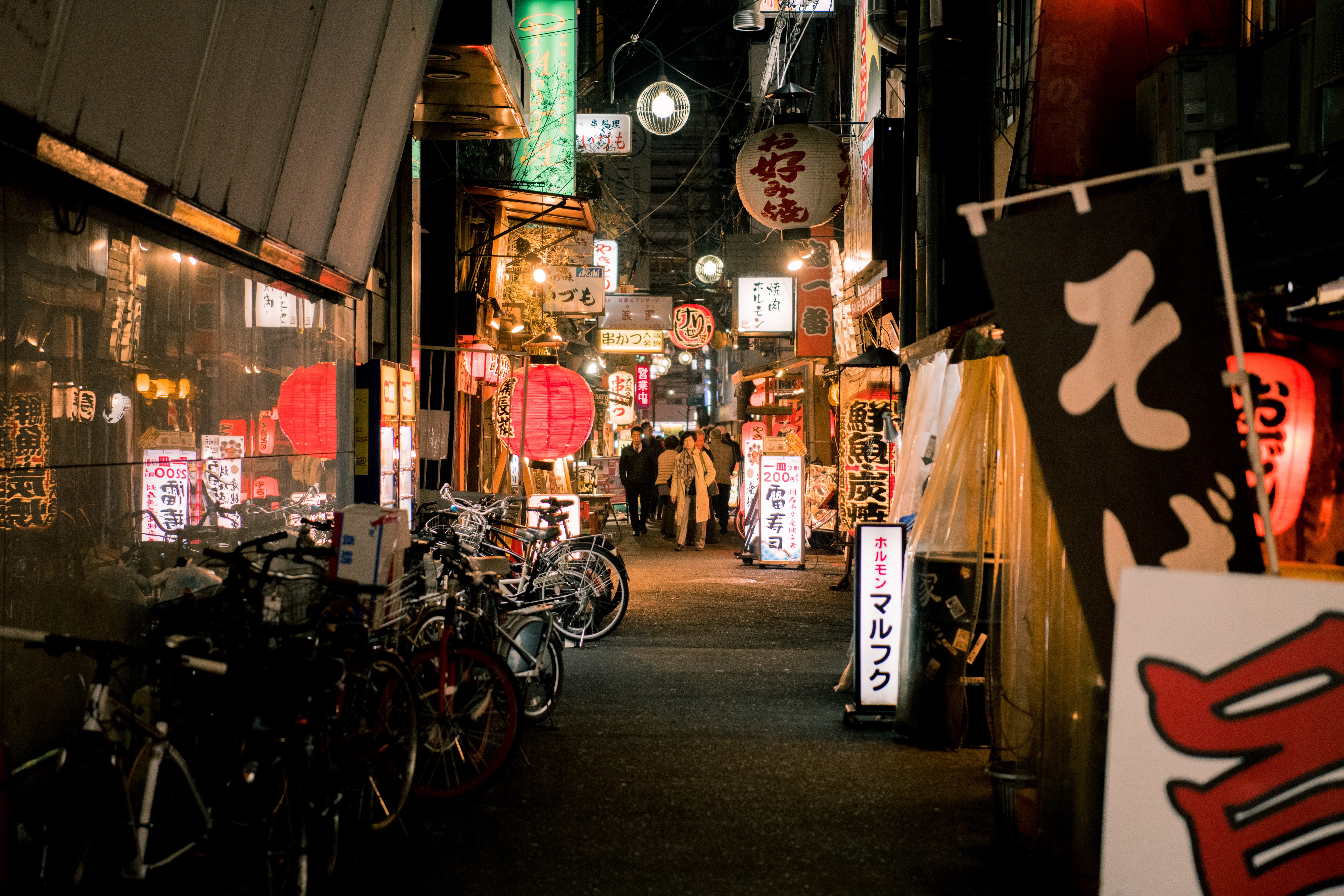osaka, time, architecture, retail, communication, urban, walking, evening, lighting equipment, dotonbori, built structure, commercial sign, lanterns, transportation, HD Wallpaper