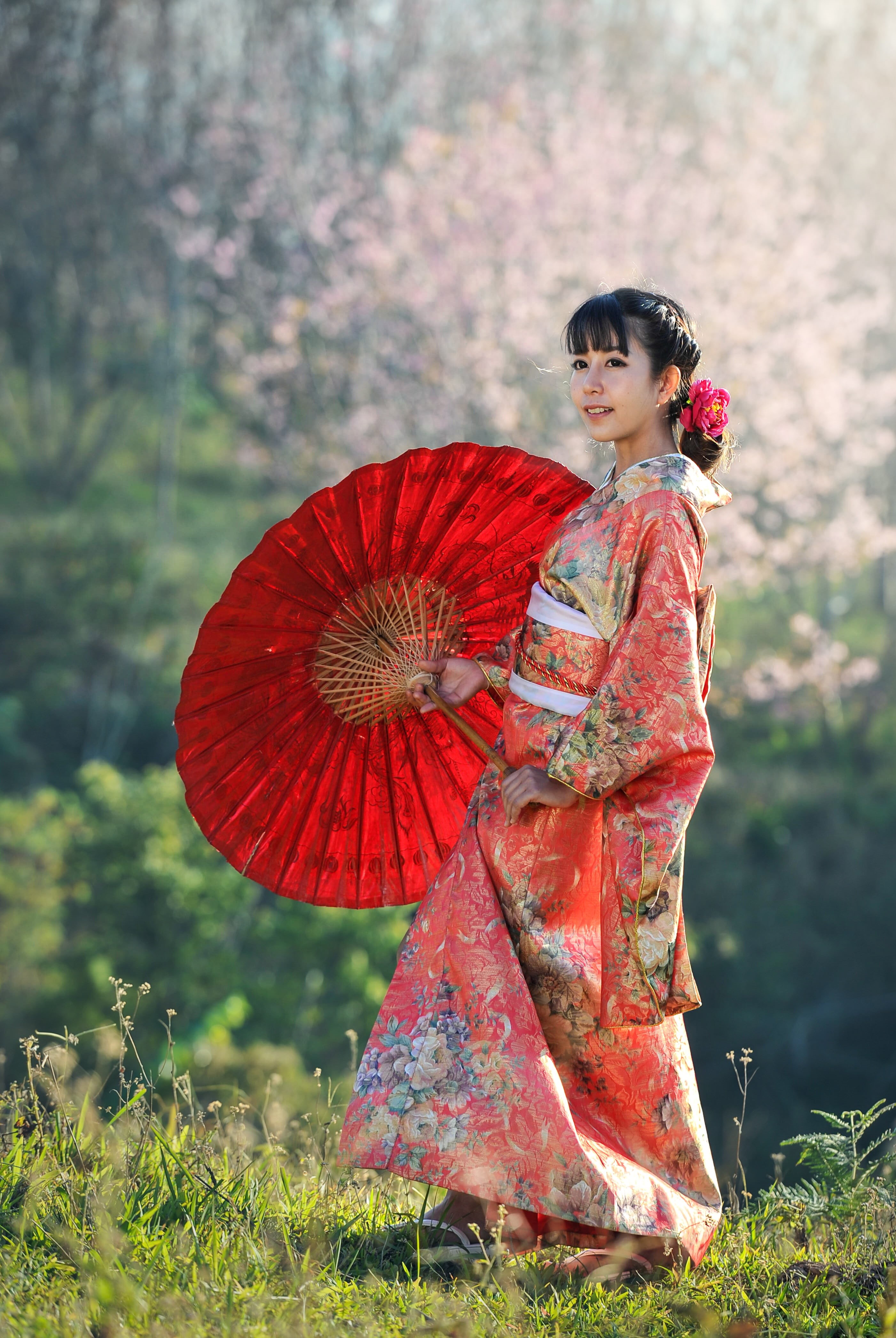 wears, beauty, holy place, multicolored, cultures, korean, 4K, culture, pretty, geisha, traditional clothing, women, asia, kimono, childhood, bridal, plant, Phone HD Wallpaper