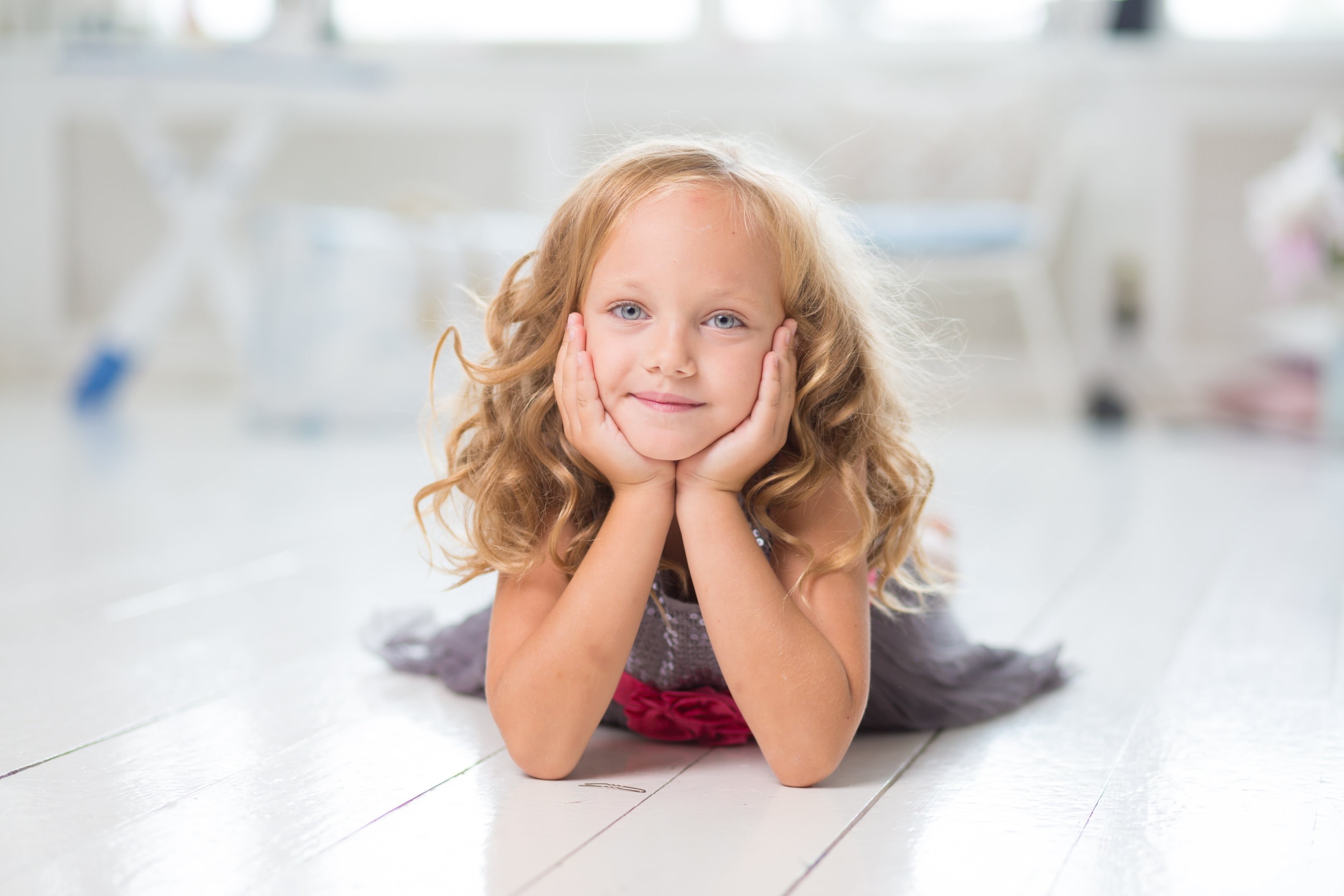 child, baby, blond Hair, pink, lying on front, casual, bedroom, smiling, loud, looking, interior, childhood, woman, young, sitting, offspring, girls, cute, HD Wallpaper