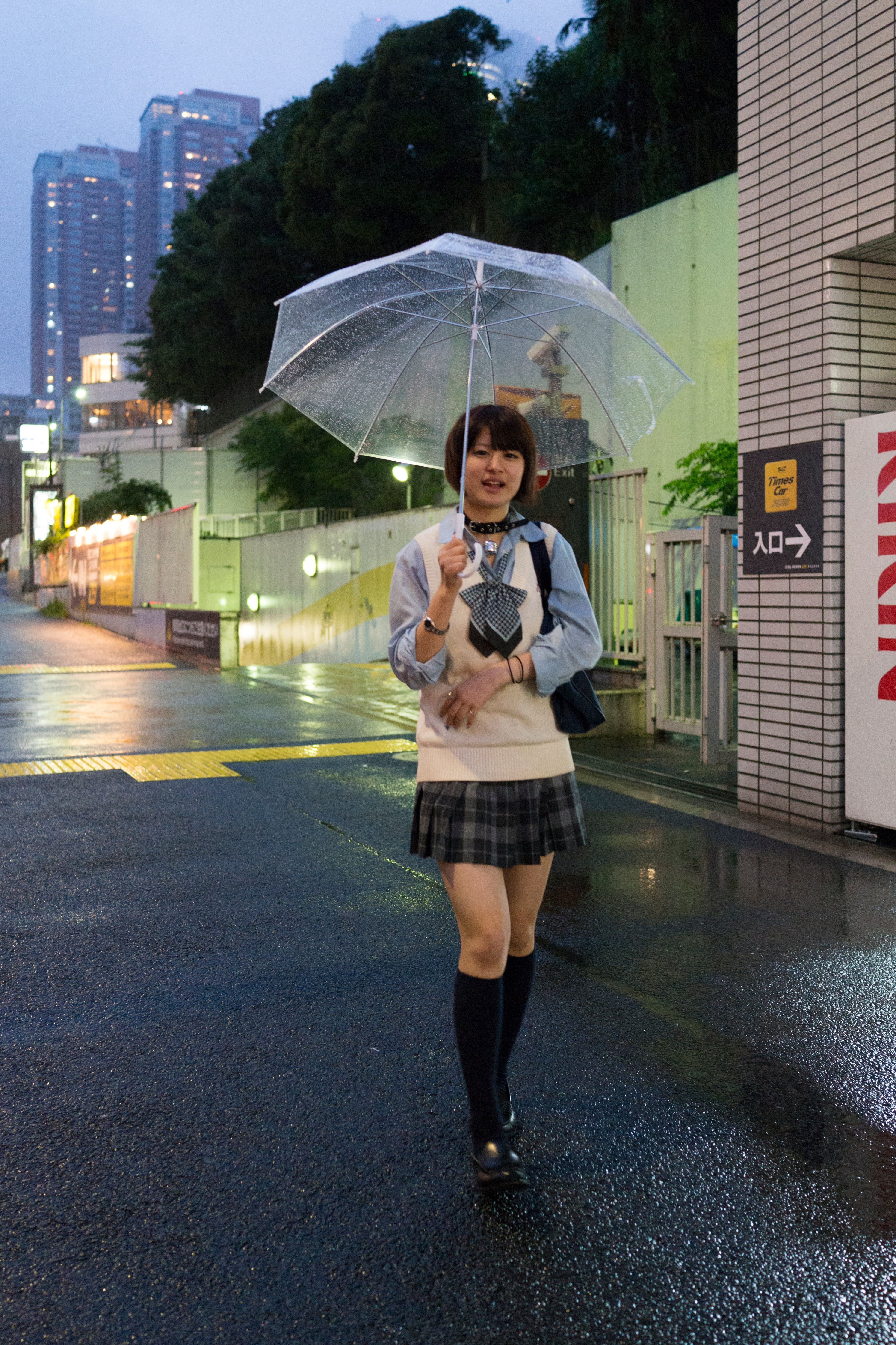 wet, one person, leisure activity, woman, japanese, looking at camera, women, building exterior, front view, real people, full length, architecture, 5K, Phone HD Wallpaper