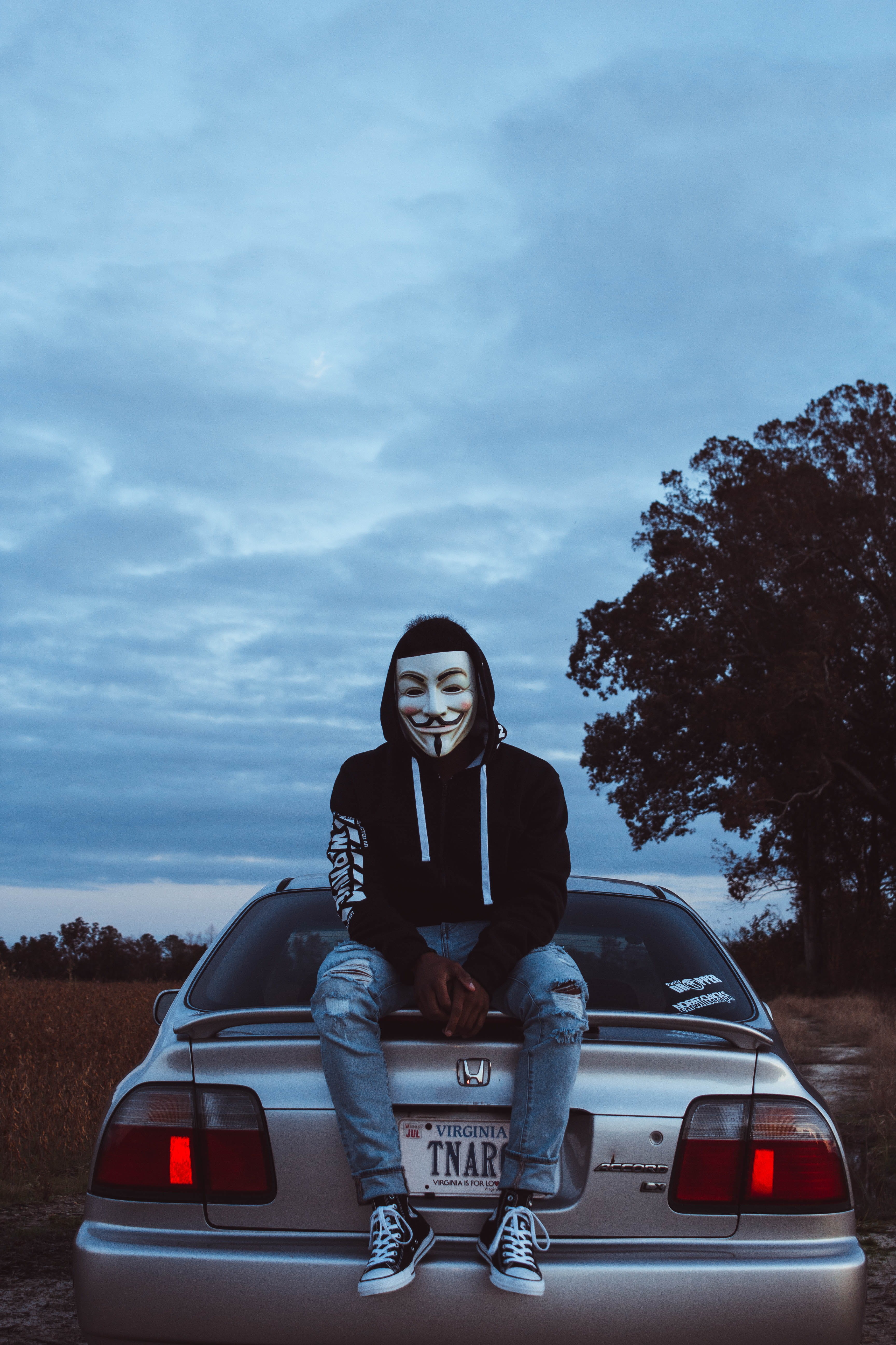wearing, vehicle, young adult, adult, disguise, teenager, mask, man, nature, mode of transportation, one person, fawkes, women, silver, motor vehicle, automobile, Phone HD Wallpaper