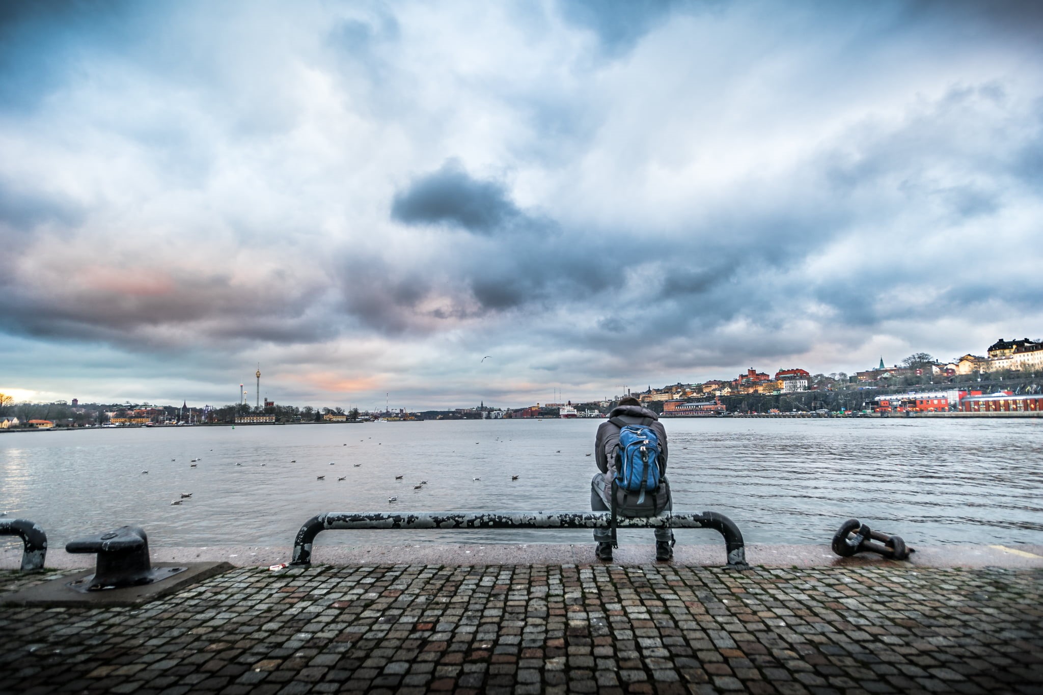travel, water, alone, outdoors, person, gray, urban, stockholm, sitting, faceless, urban Scene, body, beside, city, konica minolta, sweden, photography, HD Wallpaper