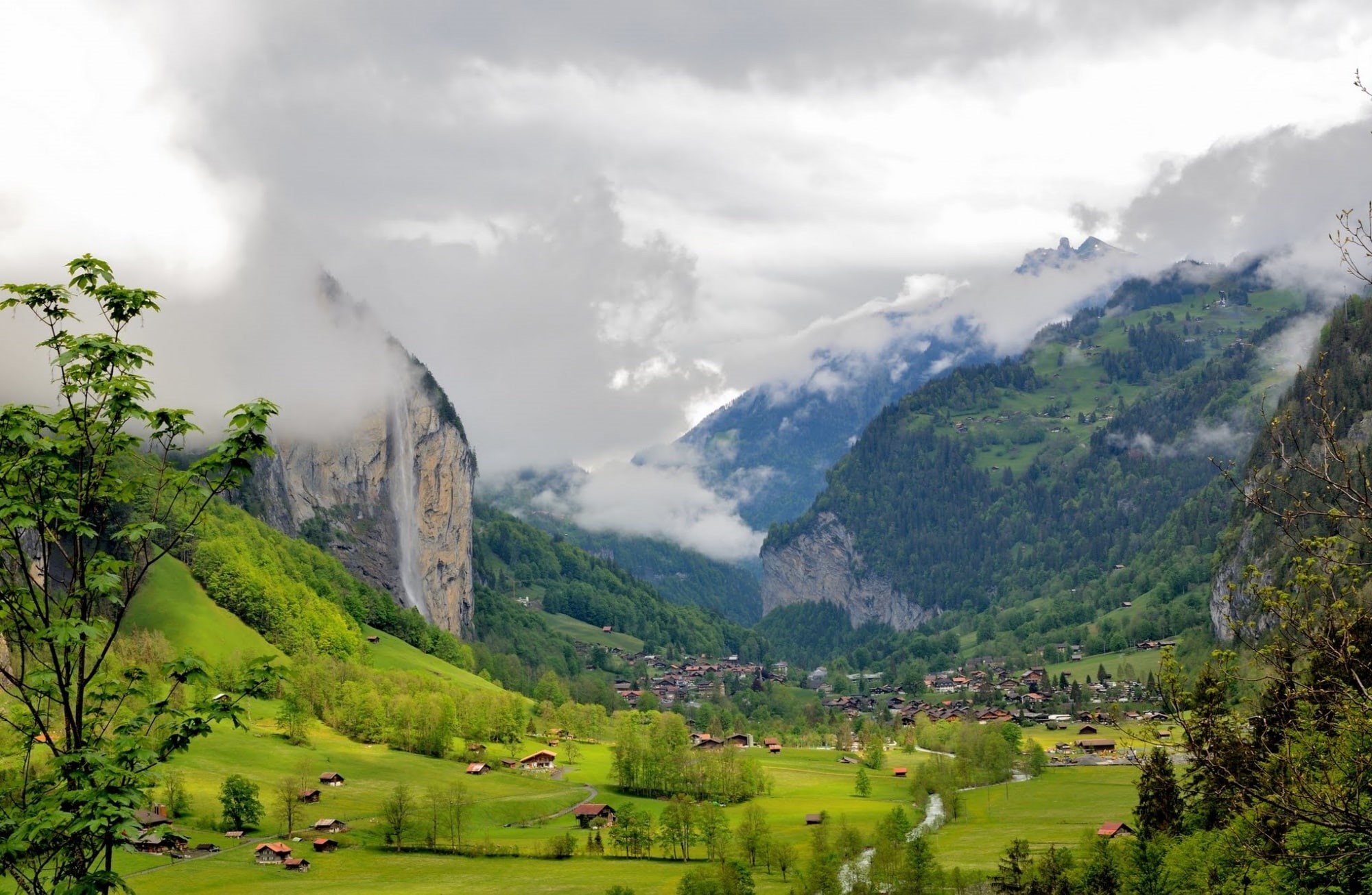 Spring, non-urban scene, Switzerland, tranquil scene, environment, Lauterbrunnen, plant, landscape, Alps, tree, day, scenics - nature, tranquility, idyllic, HD Wallpaper