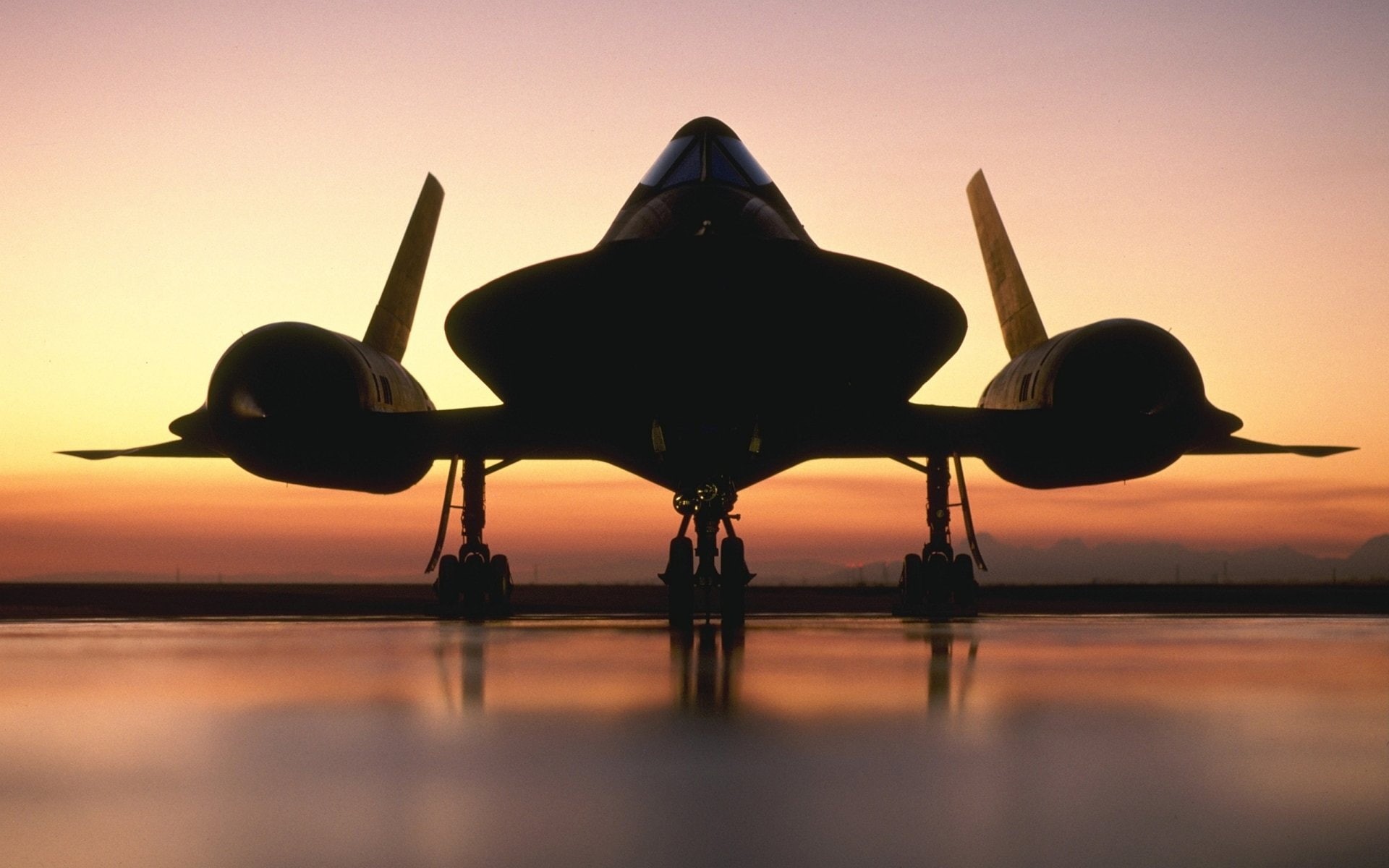 1080P, airport, transportation, clear sky, air vehicle, Lockheed SR-71 Blackbird, mode of transportation, nature, back lit, orange color, silhouette, outdoors, HD Wallpaper