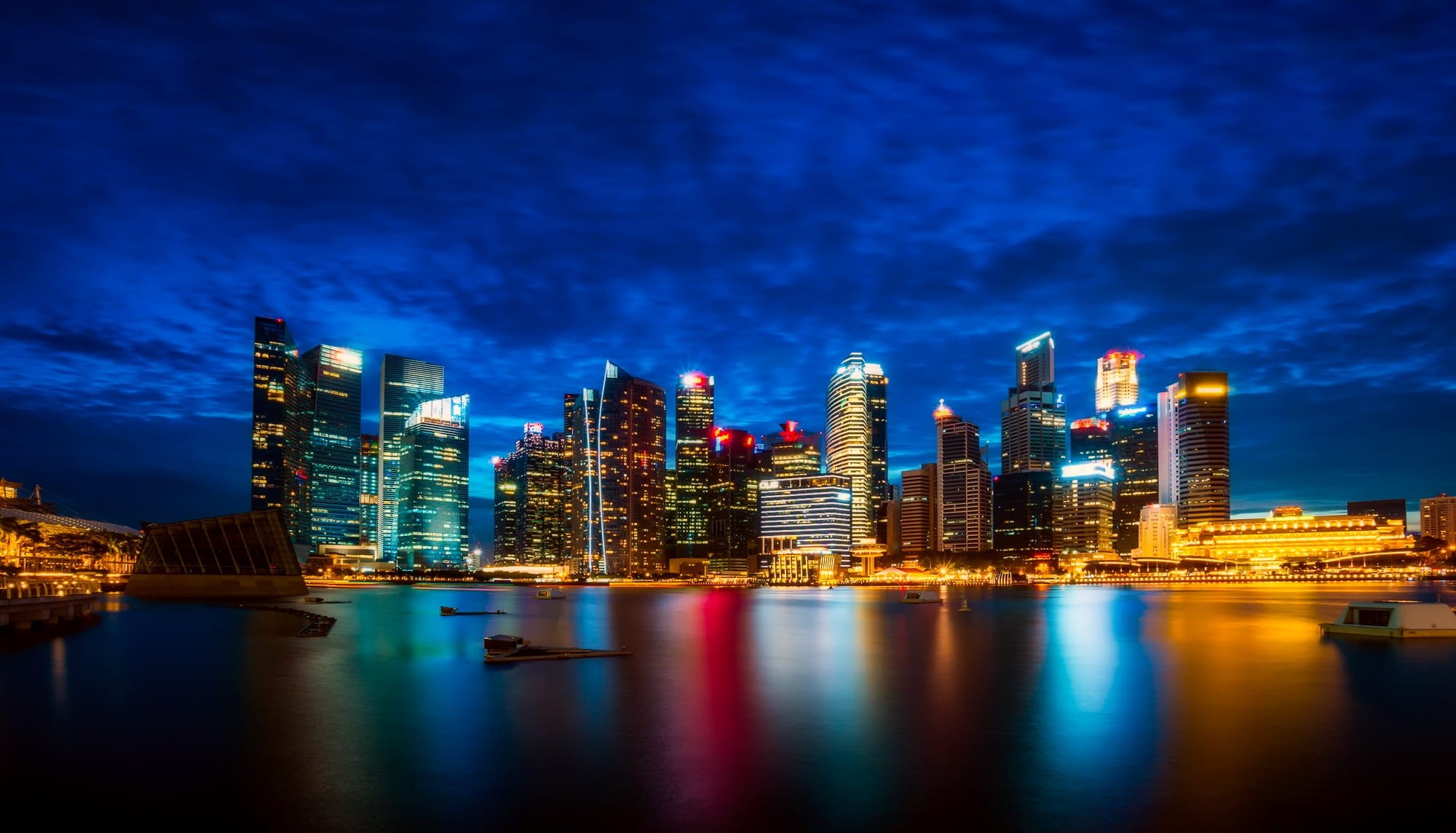 night, twilight, body of water, no People, office Building, buildings, reflections, marina, skyscraper, 1080P, near, uSA, clouds, bay, building, body, HD Wallpaper