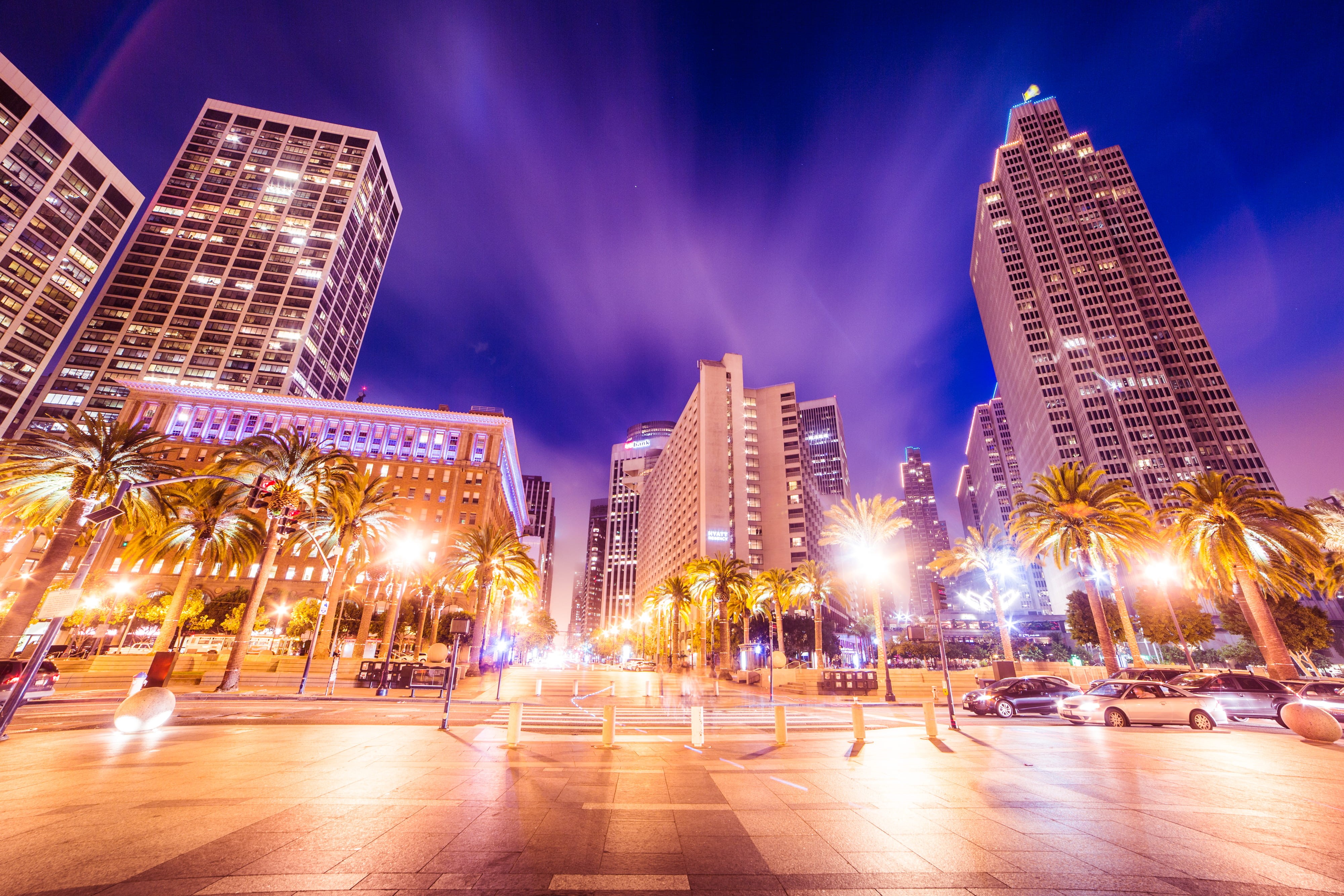uSA, downtown District, built Structure, city street, famous Place, blurred Motion, motion, building Exterior, city, travel destinations, dusk, financial district, HD Wallpaper