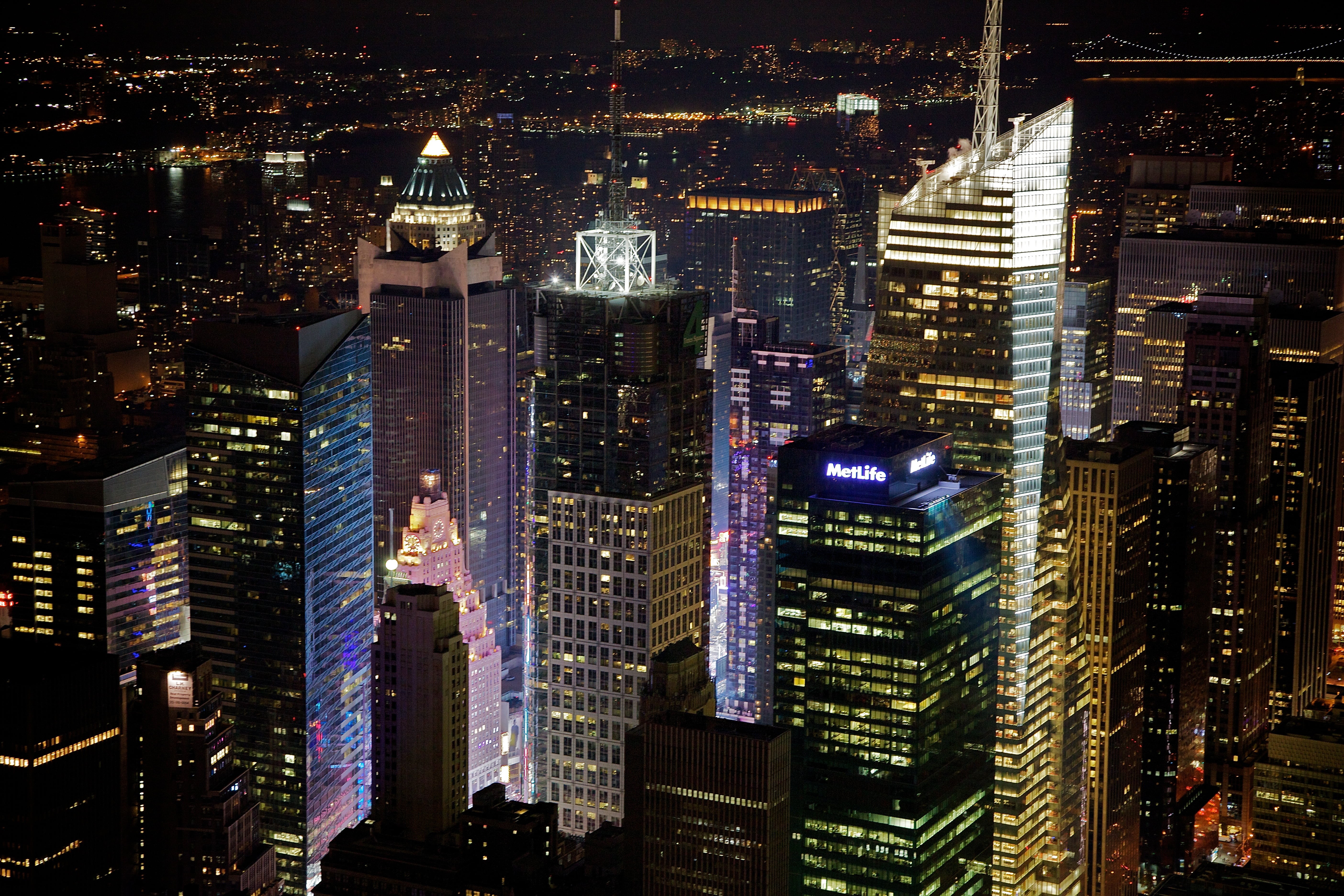 Canon EF, buildings, skyscraper, 5K, USM, 105mm, nighttime, rise, New York  New York, urban Skyline, 4L, high, downtown District, Manhattan, NYC, illuminated, HD Wallpaper