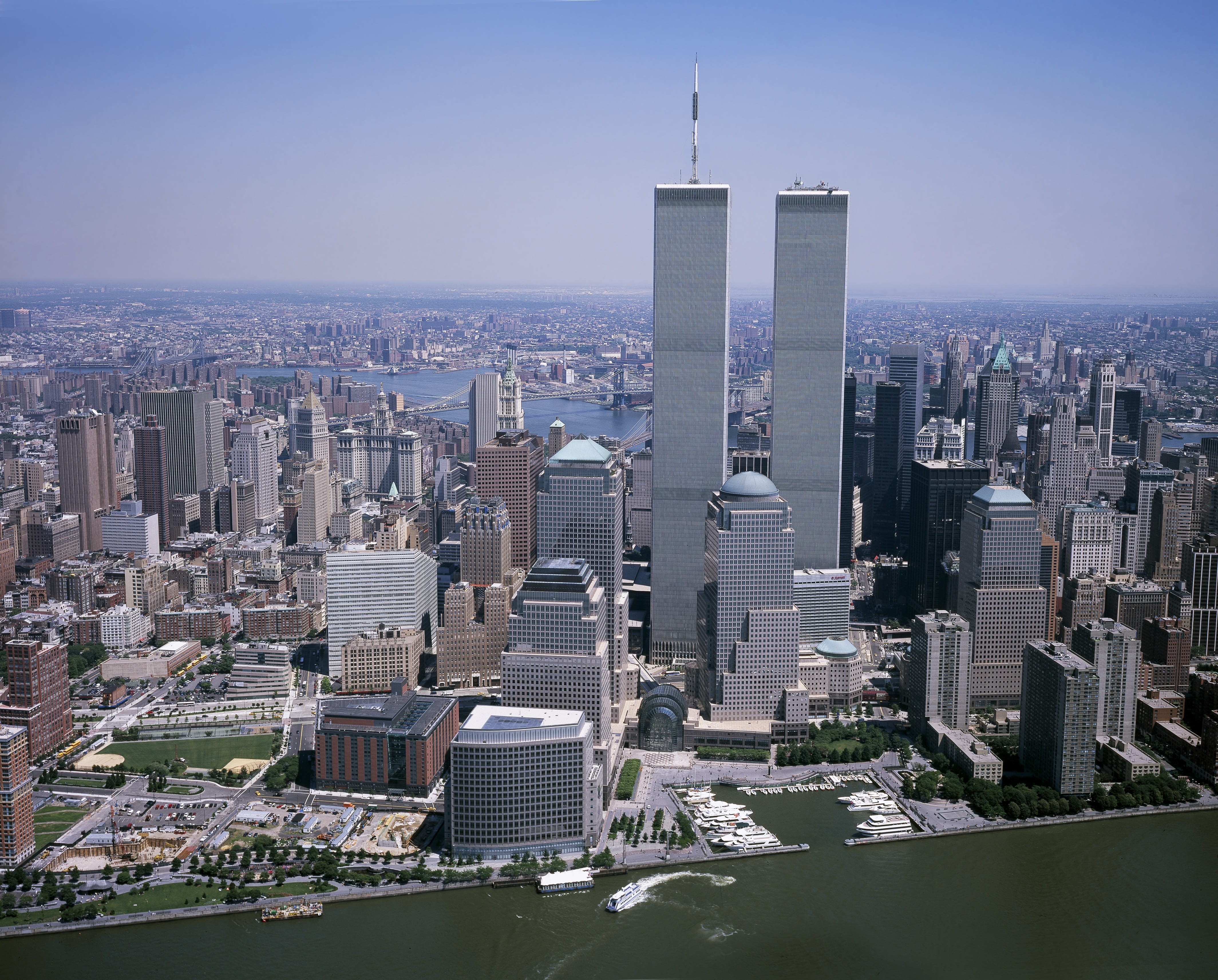 buildings, building, residential district, new york city, office building exterior, building exterior, financial district, twin towers, sky, nature, world trade center, HD Wallpaper