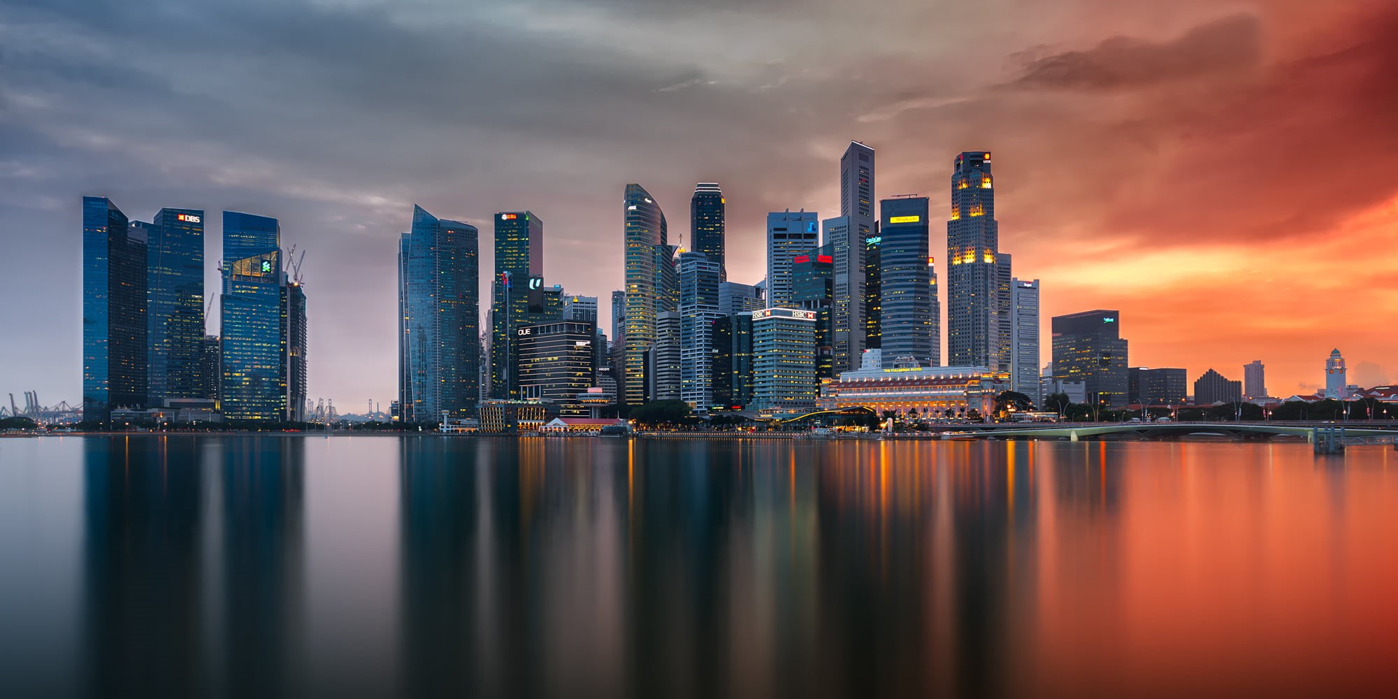 building, Sunset, dusk, famous Place, bay, Island, skyscraper, downtown District, asia, 1080P, night, Architecture, golden hour, hour, nacht, light, Clouds, HD Wallpaper
