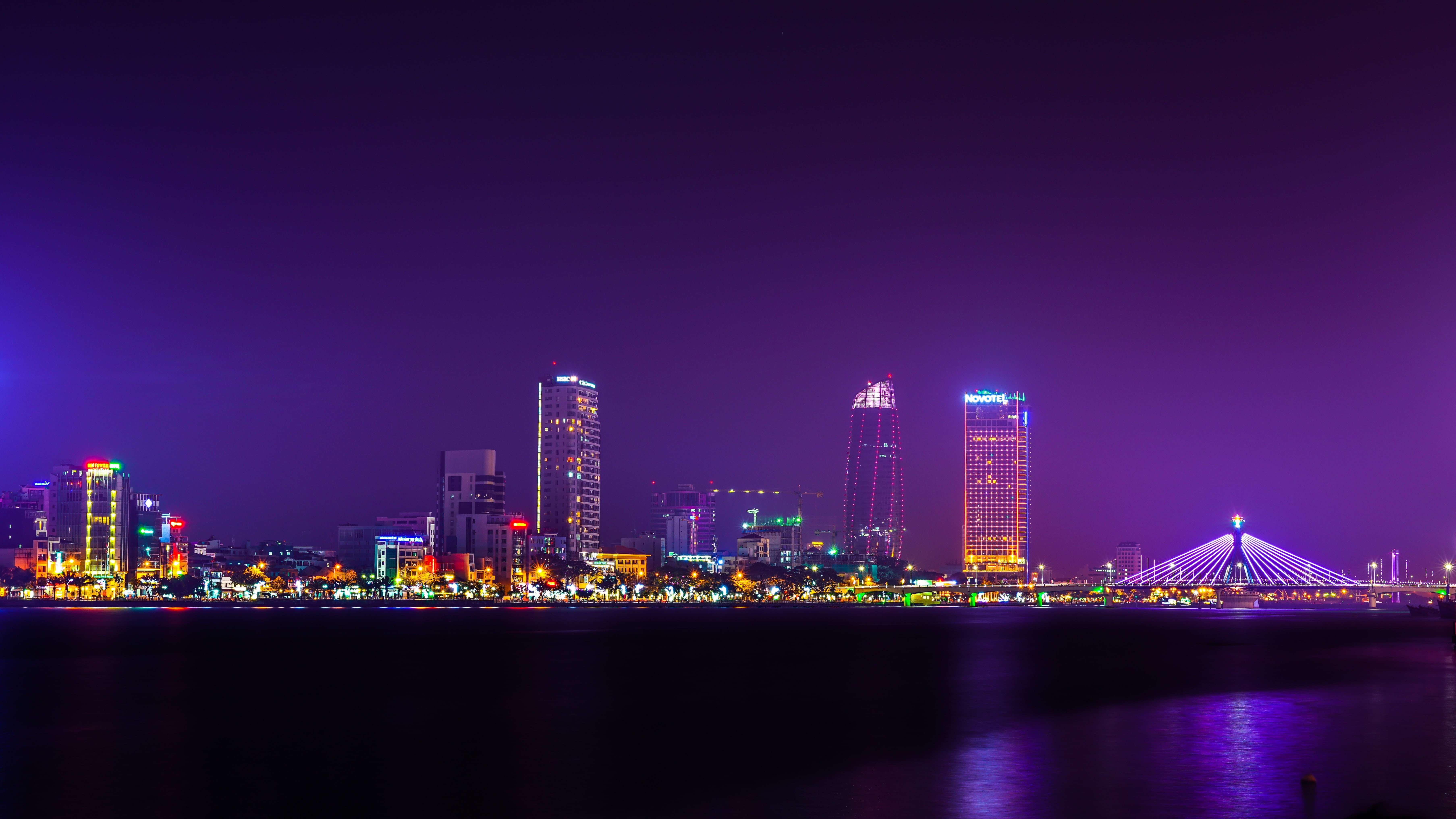 tourism, urban Skyline, danang, asia, no people, river, photo, illuminated, modern, city, architecture, sky, downtown District, famous Place, rise, outdoors, HD Wallpaper
