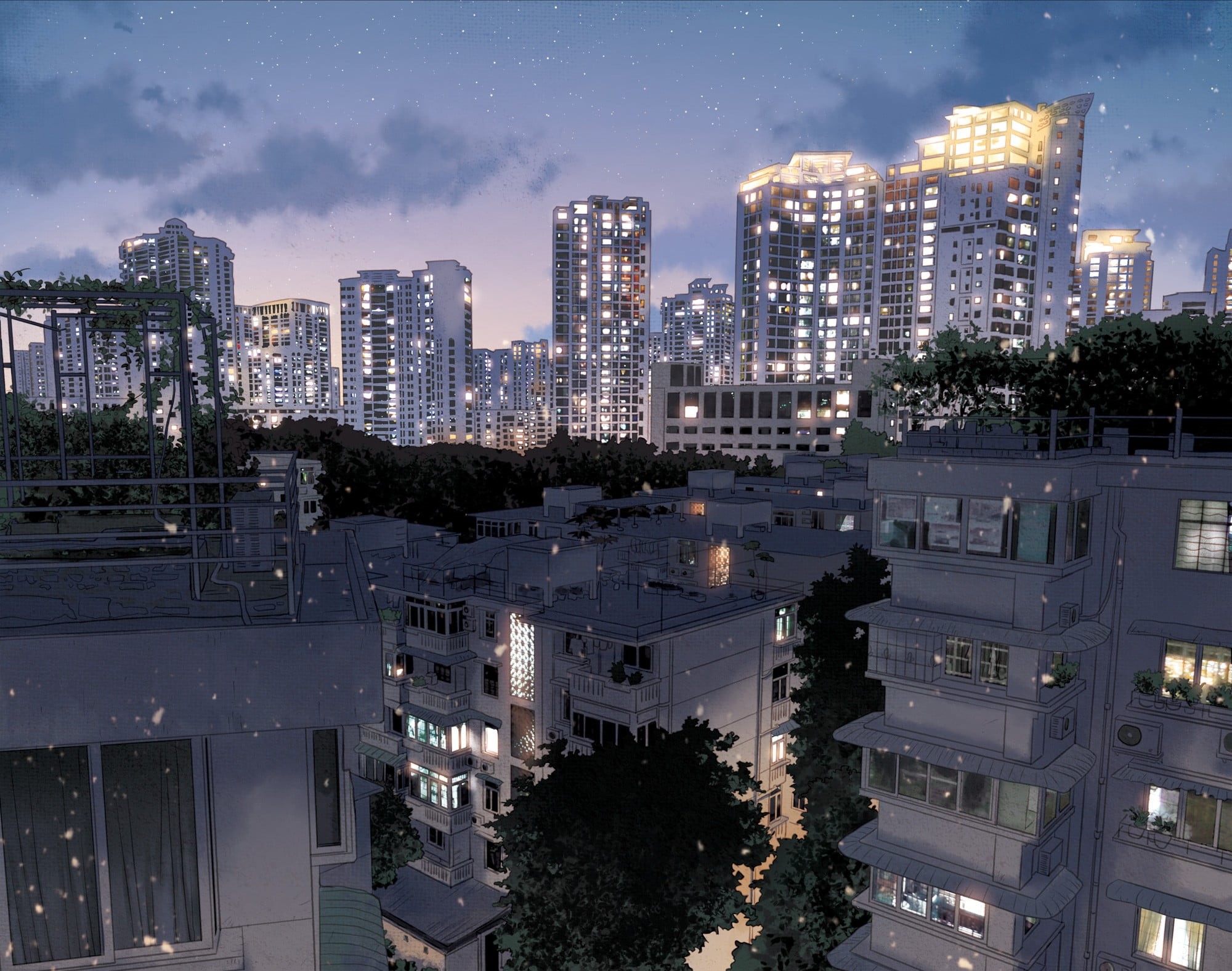 building exterior, nightlife, architecture, modern, plant, sky, apartment, dark, skyscraper, high, no people, residential district, nature, illuminated, HD Wallpaper