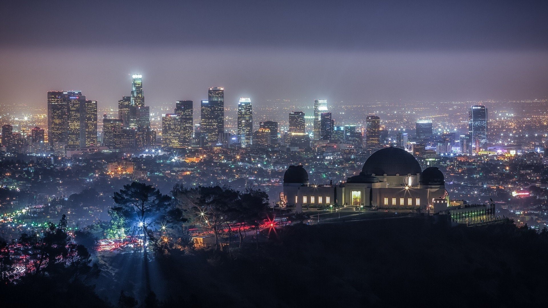 City, architecture, USA, Cityscape, x, Skyscraper, financial district, outdoors, California, illuminated, night, hd, residential district, space, office building exterior, HD Wallpaper