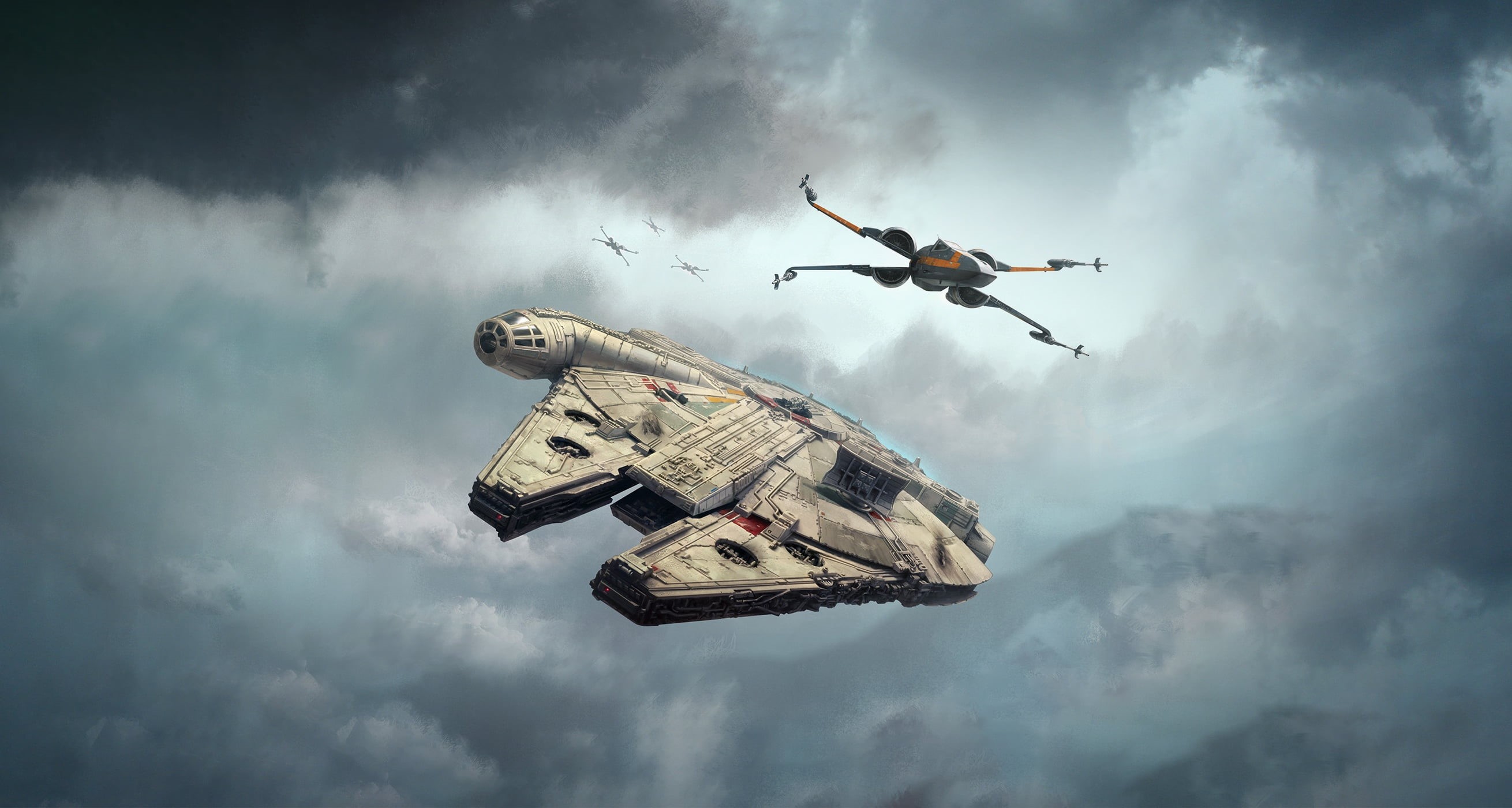 Star Wars Ships, X-wing, Millennium Falcon, Star Wars, 2K, HD Wallpaper