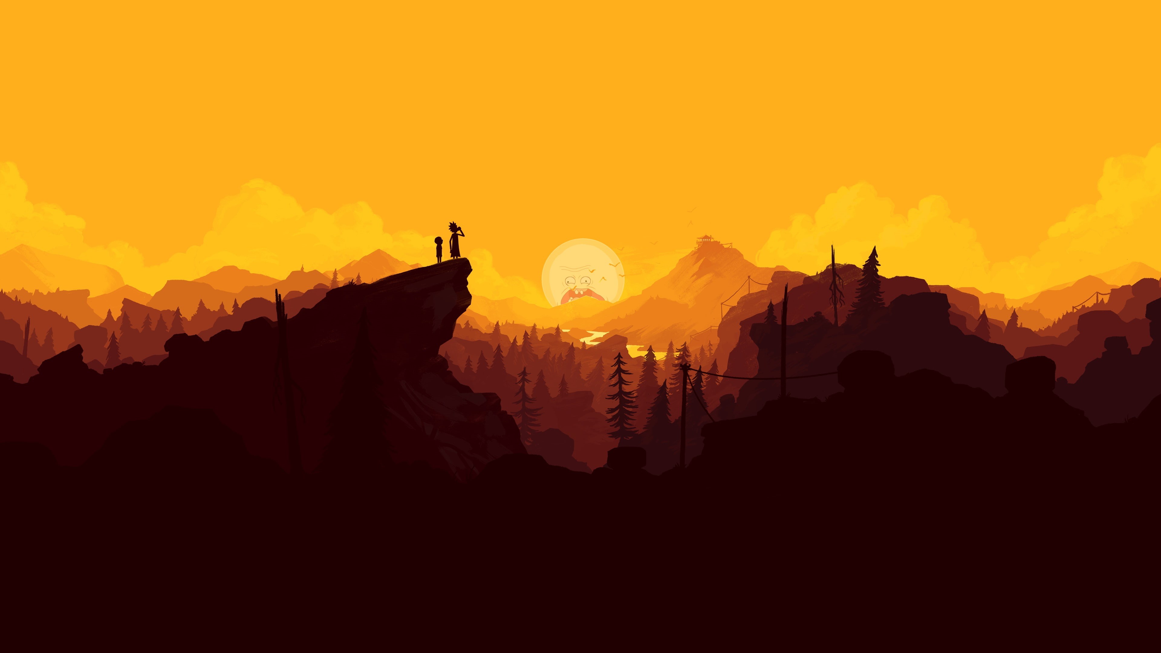 4K, Gamer, sunset, river, Firewatch, mountains, Rick and Morty, wubalubadubdub, HD Wallpaper