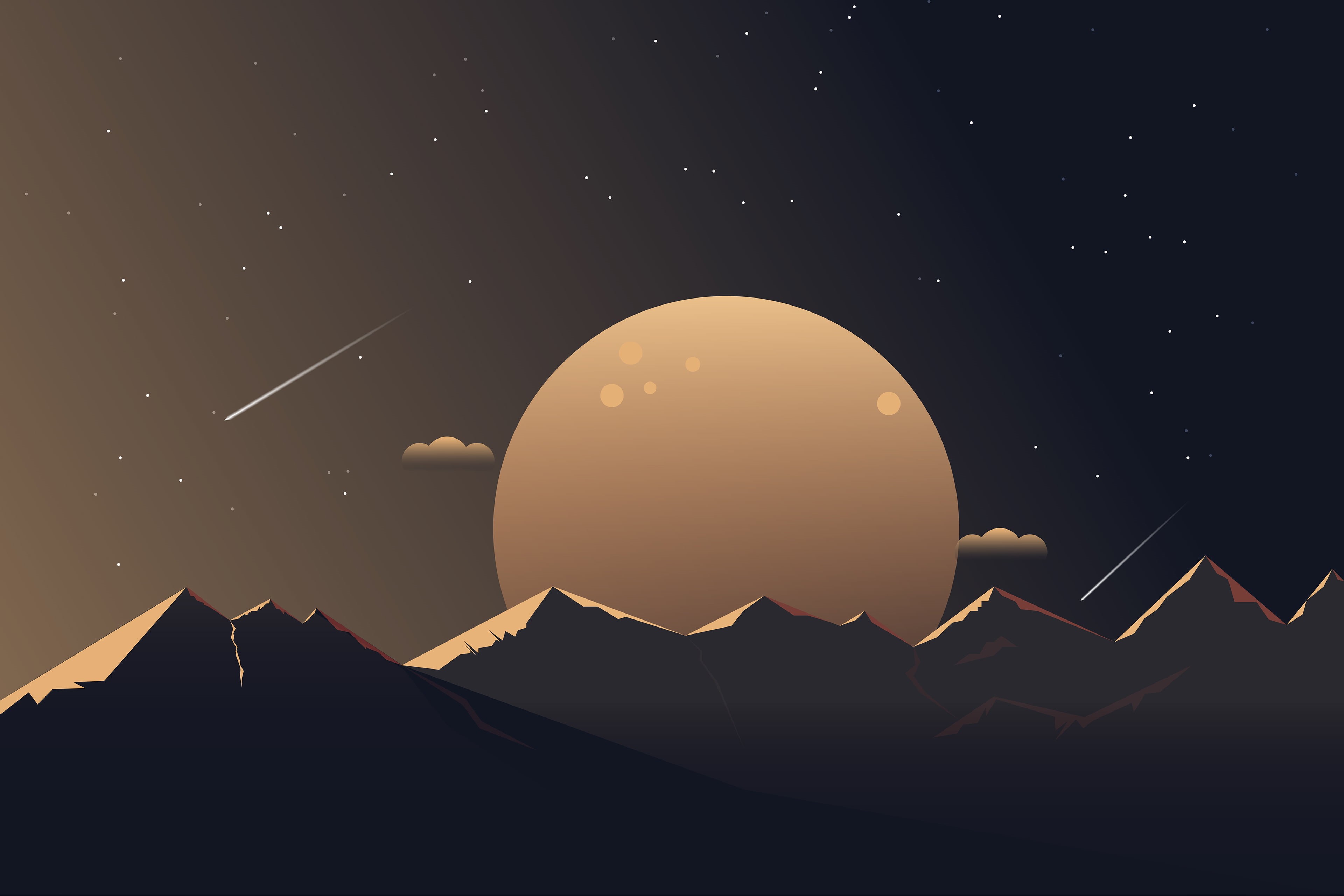 Night, Nature, Artistic, 4K, Mountain, Minimalist, Moon, HD Wallpaper