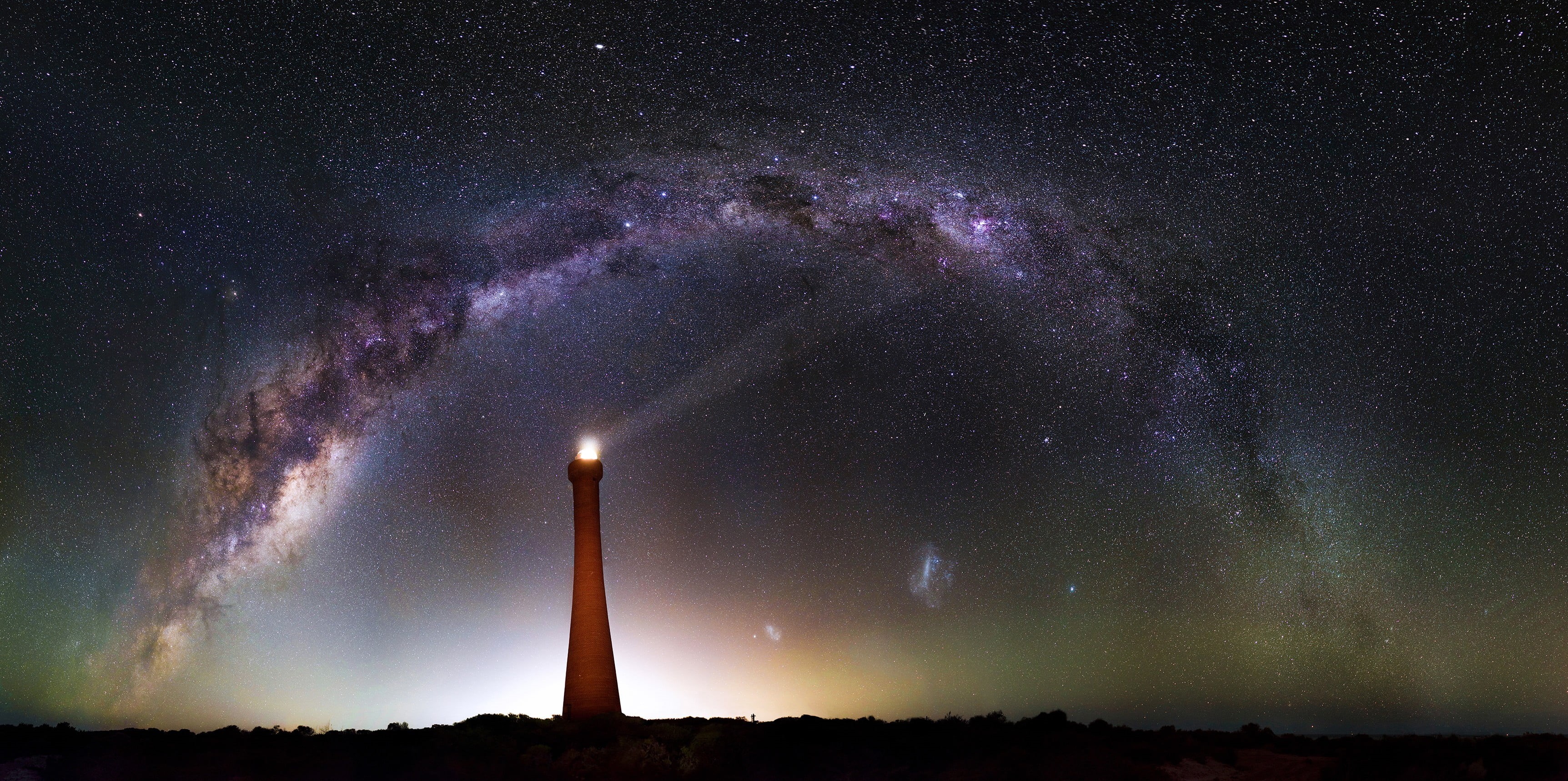 stars, lighthouse, 2K, space and astronomy, tranquil scene, infinity, Milky Way, illuminated, sky, nature, Australia, star, star field, night, space, star - space, HD Wallpaper