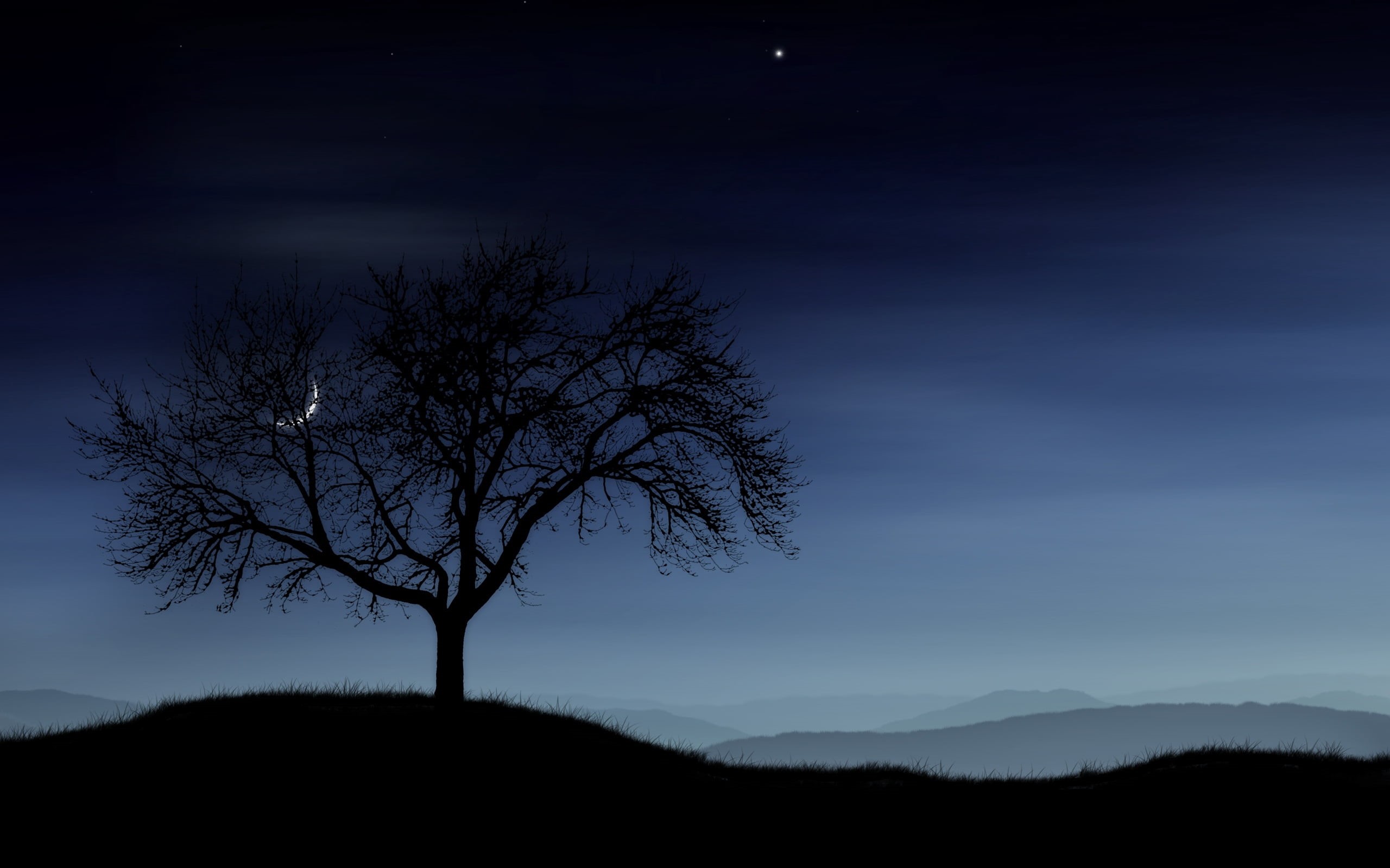 mountain, tranquility, loneliness, outdoors, nature, rural Scene, morning, night, dusk, twilight, black Color, stars, astronomy, silhouette, tranquil Scene, HD Wallpaper