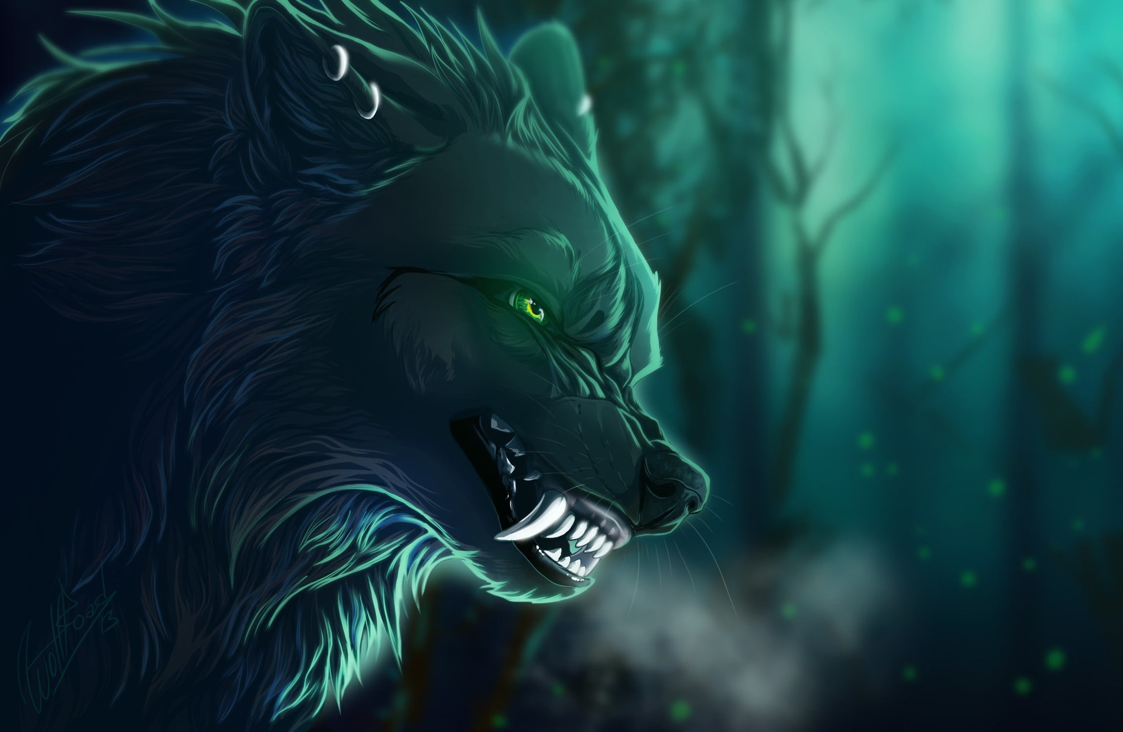 mammal, underwater, animal, focus on foreground, nature, marine, fantasy art, mouth open, outdoors, animal wildlife, creature, green eyes, day, forest, HD Wallpaper