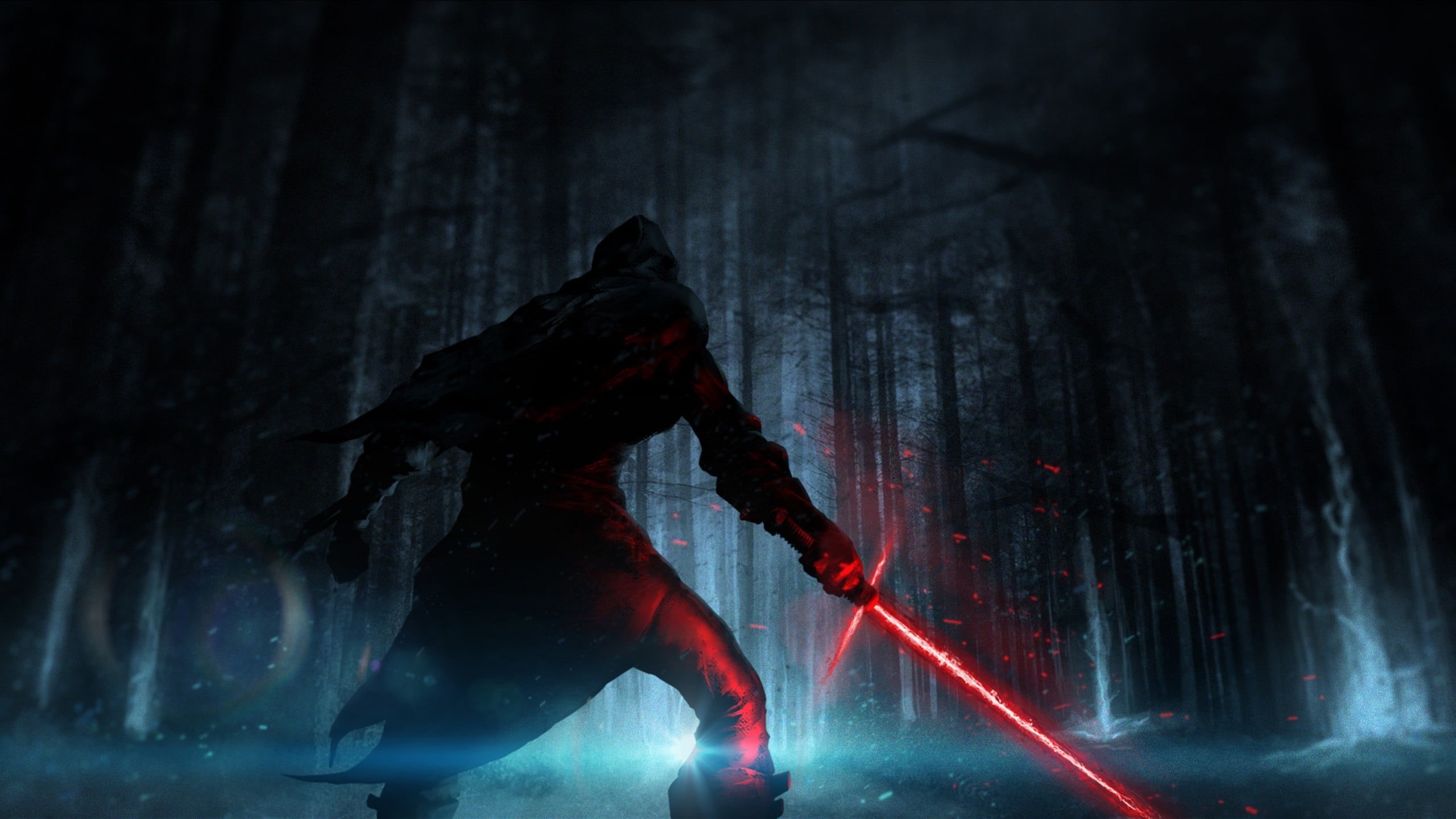 illustration, black background, 2K, indoors, nature, nightlife, women, light beam, black Color, holding, sword, performance, adult, fire - Natural Phenomenon, HD Wallpaper