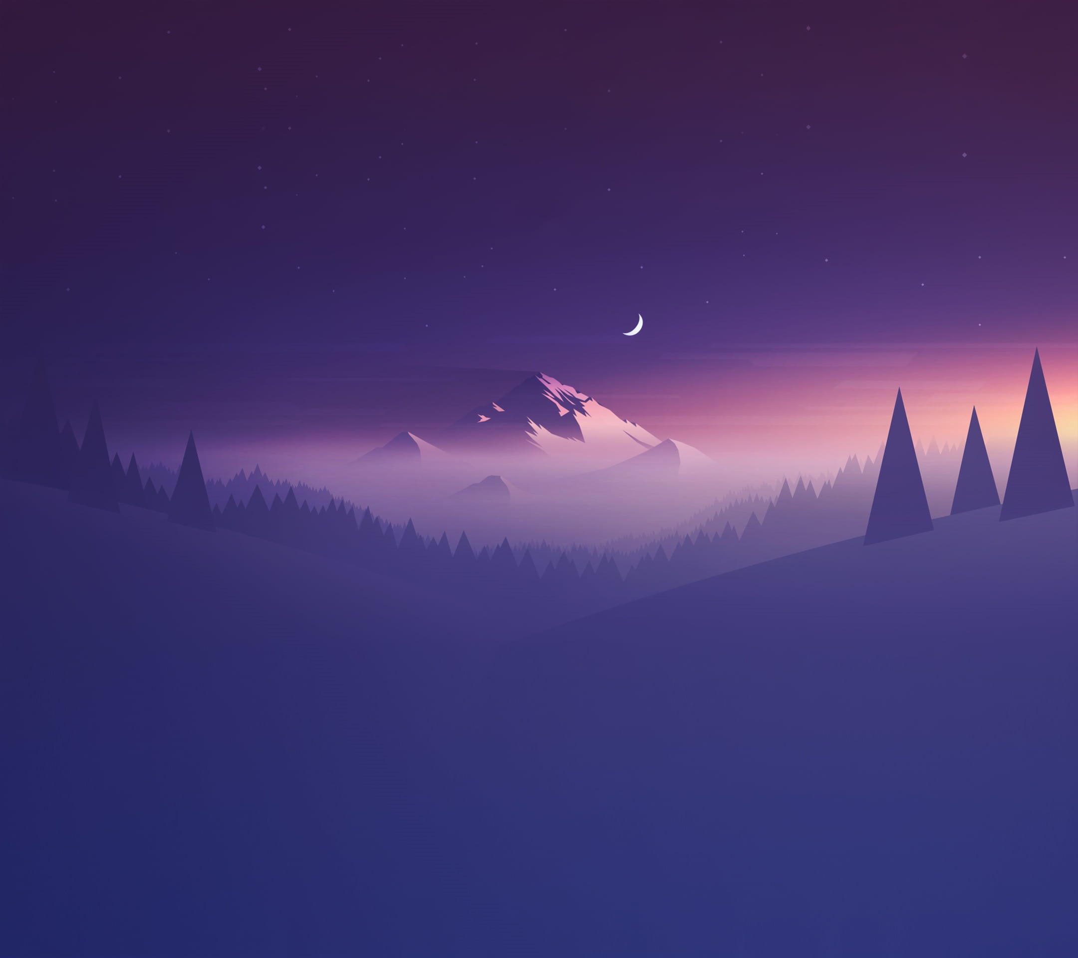 sunrise - Dawn, environment, light - Natural Phenomenon, blue, wilderness Area, winter, Purple, Moon, idyllic, nature, non-Urban Scene, mountain Range, HD Wallpaper