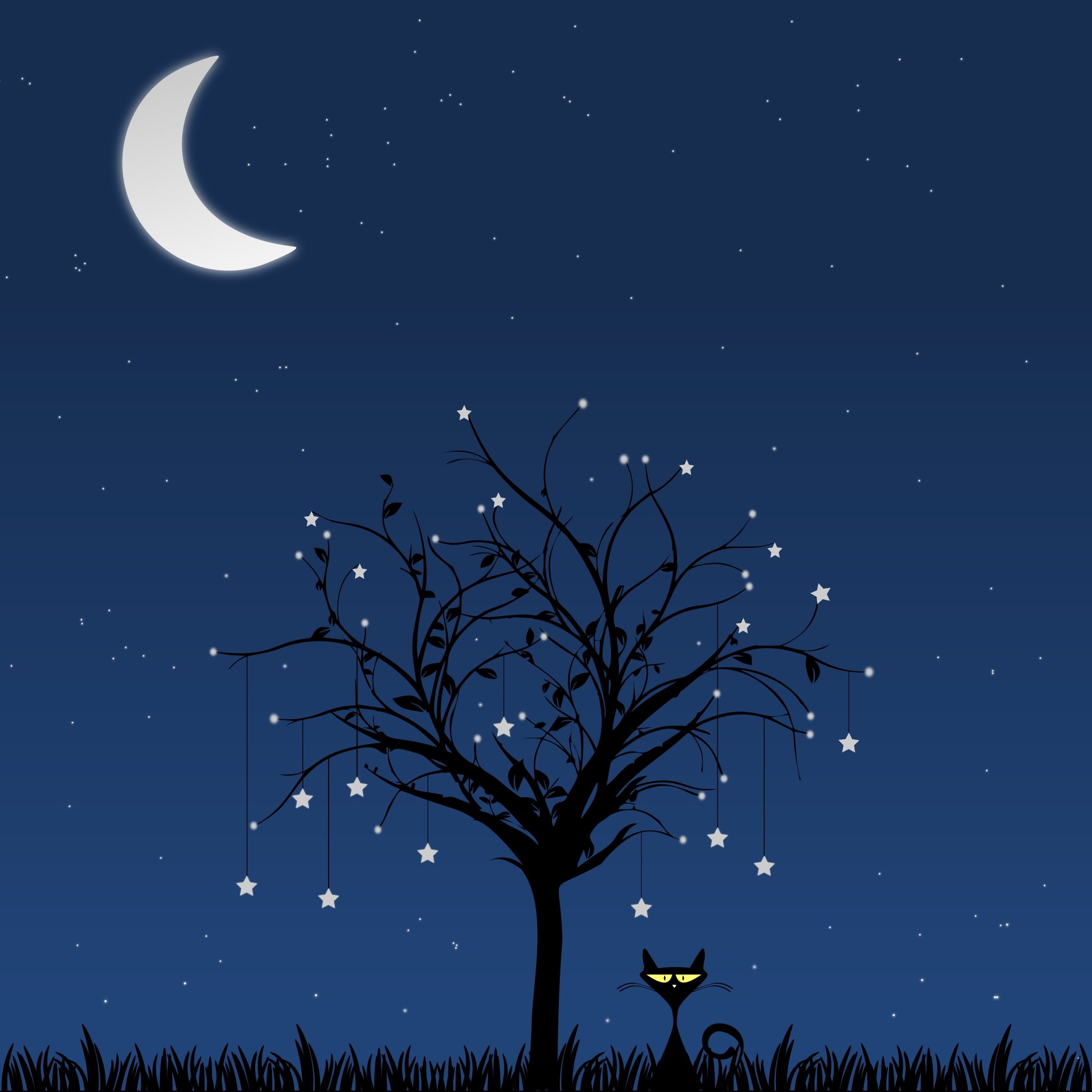 scenics - nature, silhouette, outdoors, moonlight, vector, design, season, 1080P, blue, leaf, moon, art, forest, beauty in nature, white, tree, space, Phone HD Wallpaper