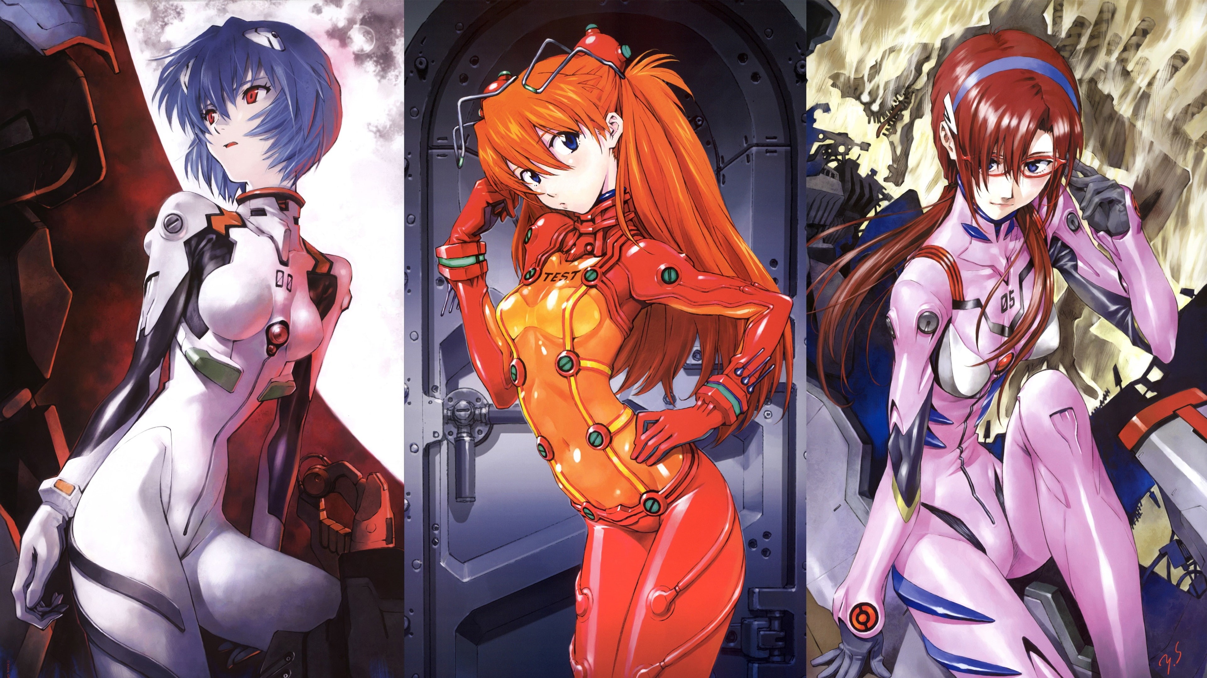 Evangelion, Anime, 4K, Girls, Genesis, Three, Neon, Beautiful, HD Wallpaper