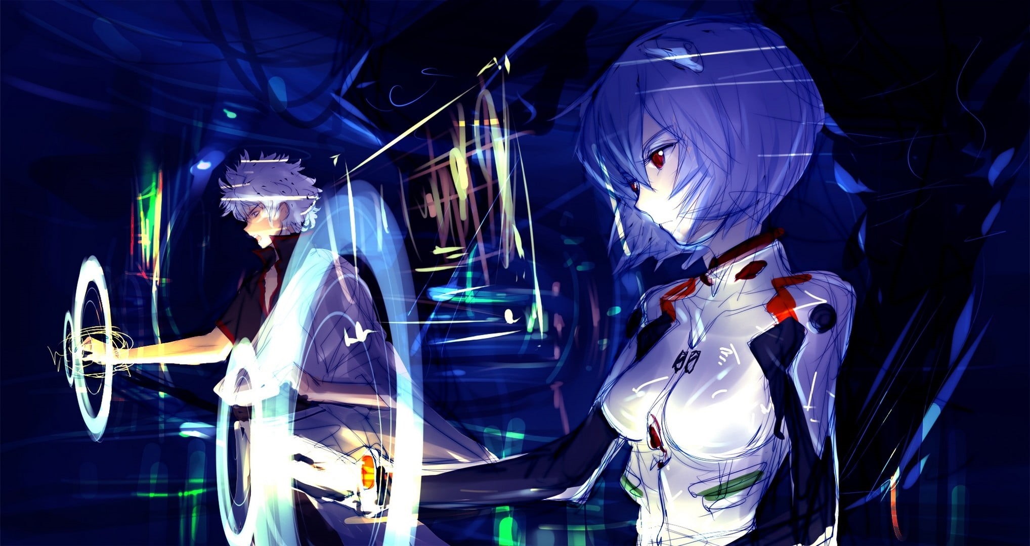 uniform, mode of transportation, mask, purple, illuminated, motion, technology, occupation, adult, genesis, Ayanami Rei, evangelion, transportation, night, HD Wallpaper