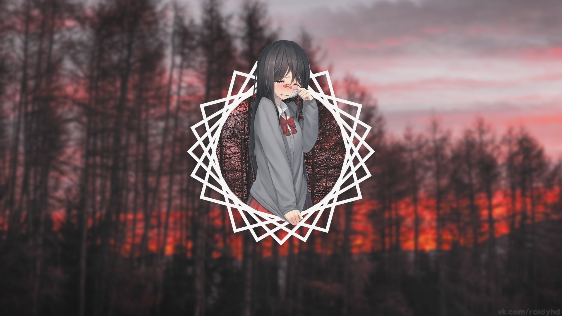 portrait, looking at camera, anime girls, tree, one person, 1080P, land, sad, front view, warm clothing, forest, clothing, young adult, standing, young women, HD Wallpaper