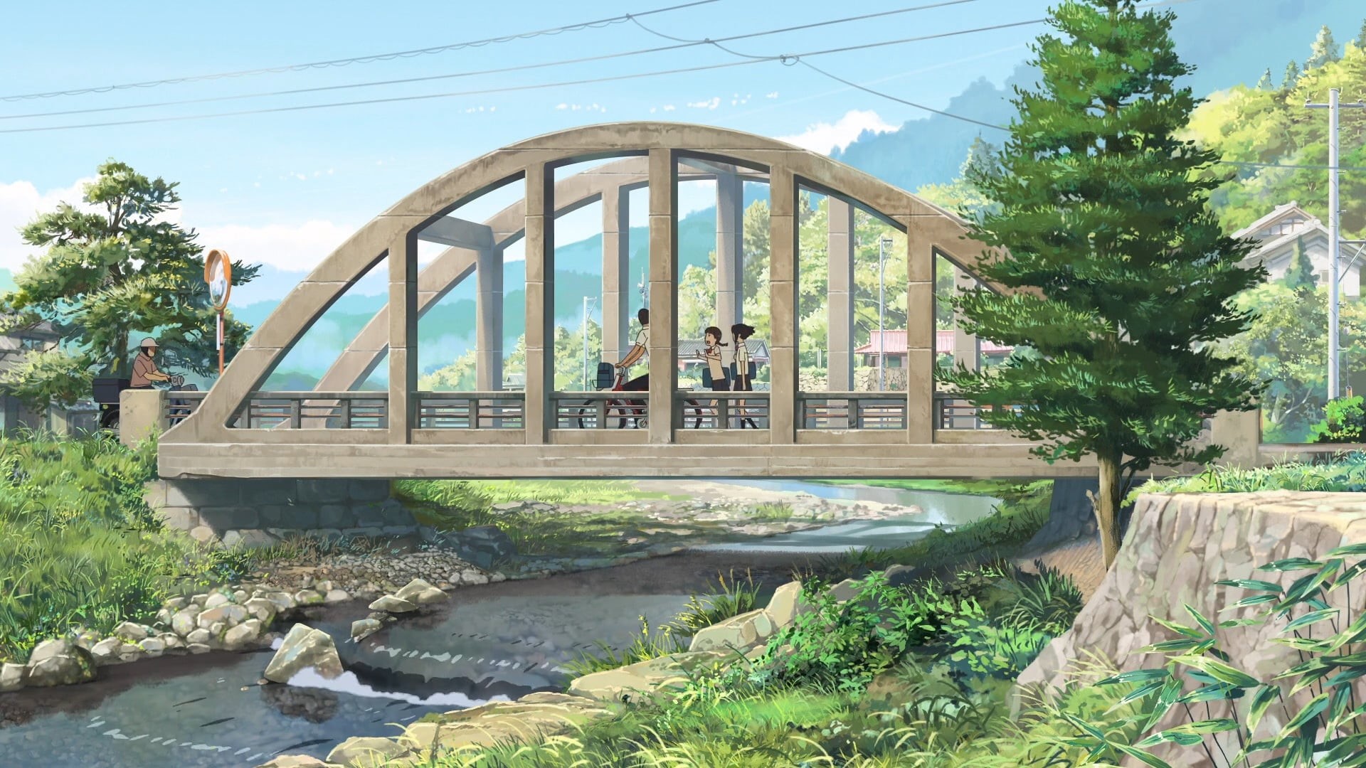 day, tree, men, lifestyles, females, group of people, Kimi no Na Wa, plant, Japan, women, connection, water, 1080P, nature, arch, built structure, sky, HD Wallpaper