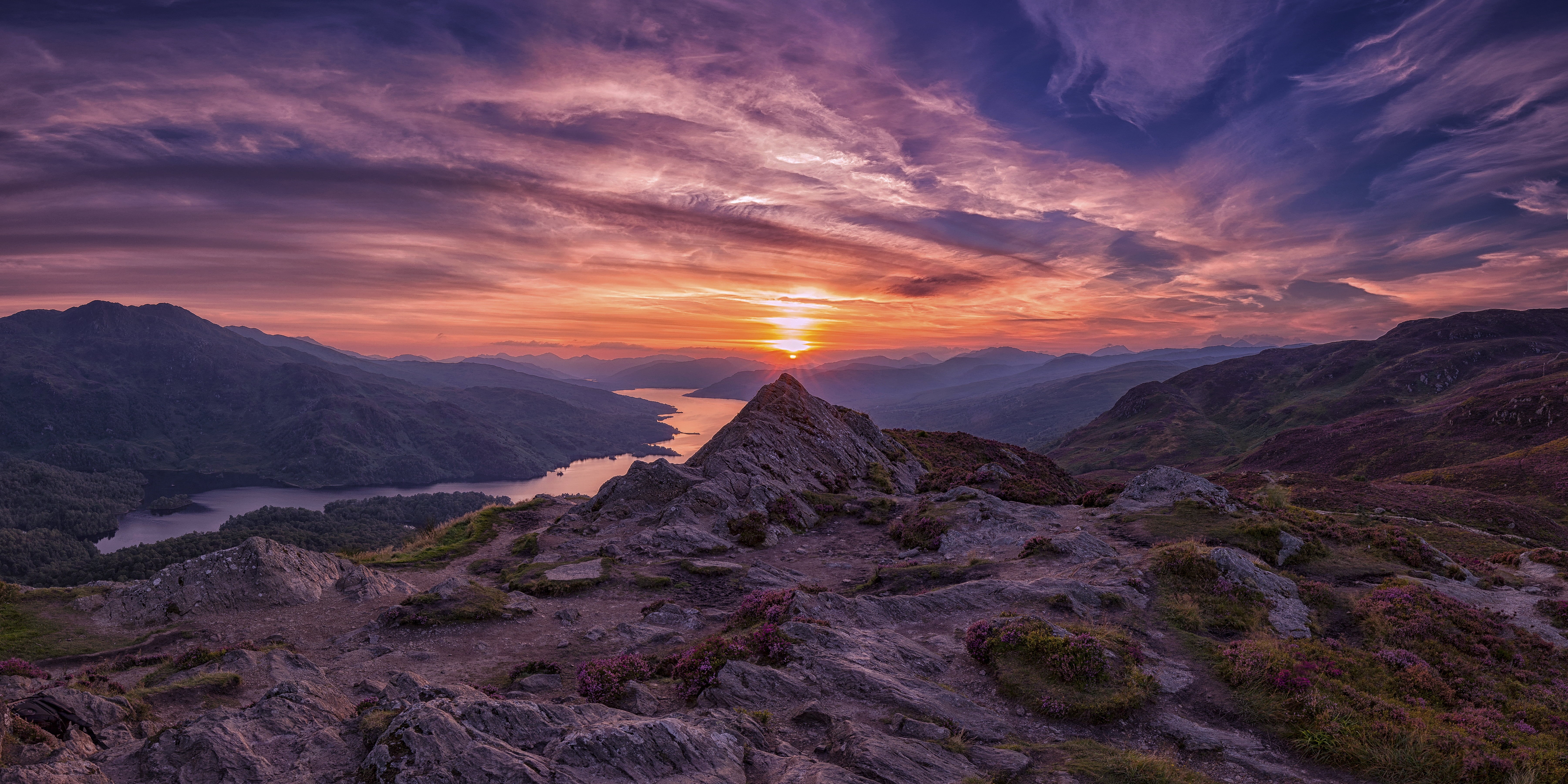 Scotland, Ben Aan, grass, mountain Peak, gray, Ellens, Trossachs, sunset, National Park, mountain, landscape, green grass, Loch Lomond, dusk, Land of Legends, HD Wallpaper