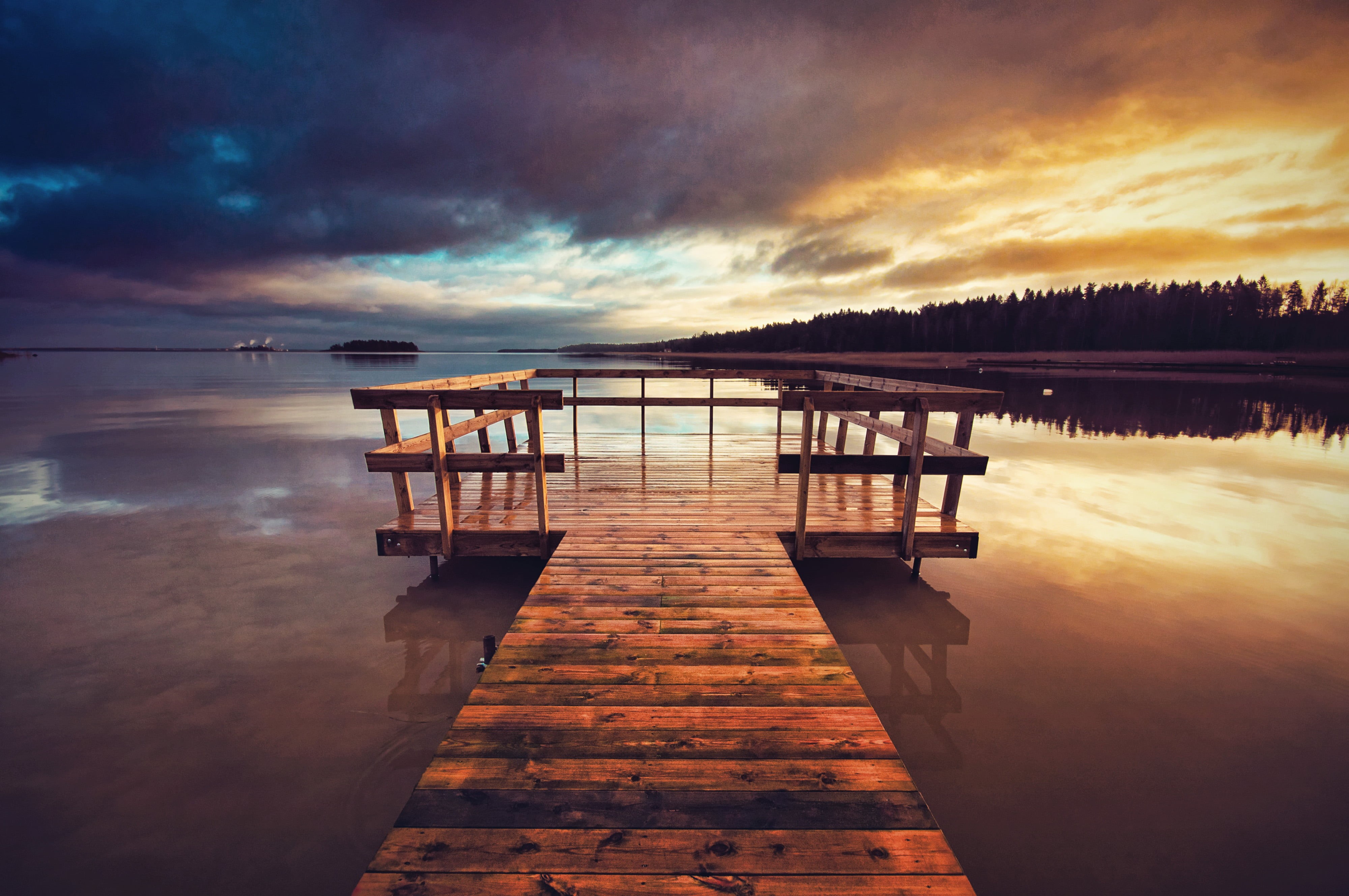 nature, the way forward, water, wood - material, cloud - sky, 4K, dusk, brown, pier, reflection, sky, sea, jetty, beauty in nature, tranquility, clouds, HD Wallpaper