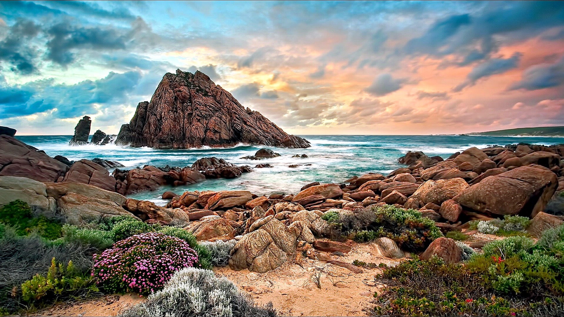 shore, cove, rock, cloud, australia, sky, cliff, beach, 1080P, sea, coast, nature, ocean, HD Wallpaper