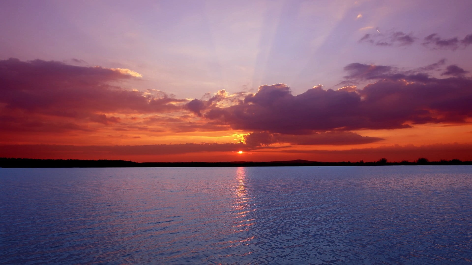 horizon, outdoors, tranquil scene, reflection, horizon over water, lagoon, water, sky, no people, landscape, waterfront, romantic sky, dramatic sky, 1080P, HD Wallpaper