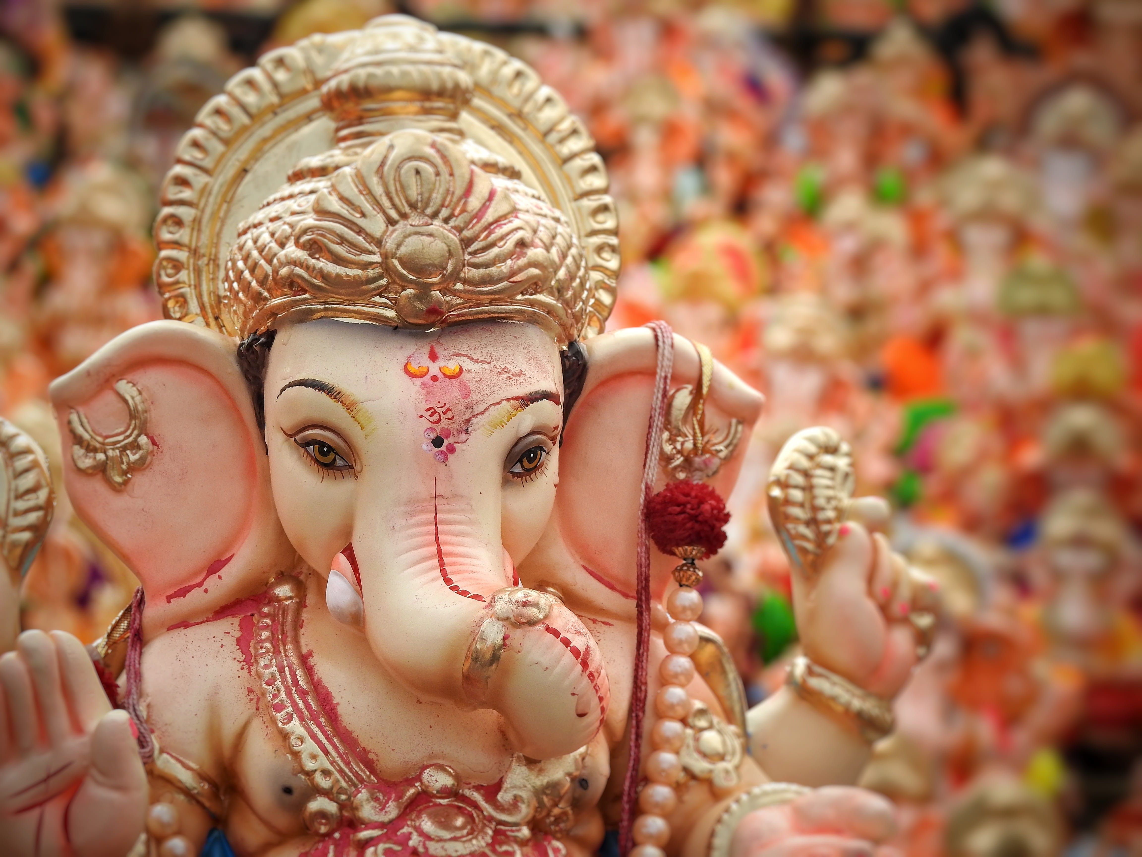 idols, lord ganesha, festival, belief, religion, 4K, ganapati, no people, statue, art and craft, creativity, idol, spirituality, human representation, HD Wallpaper