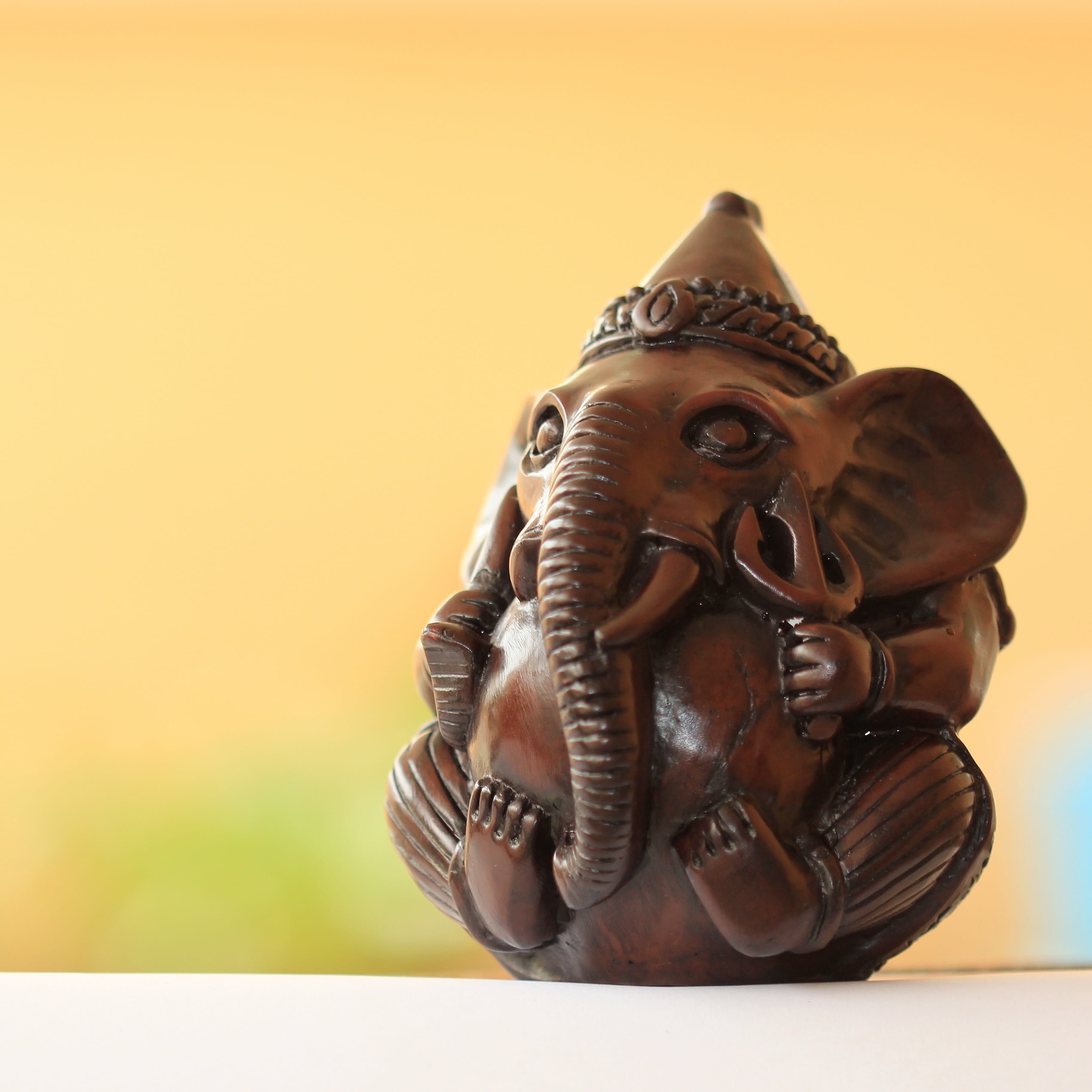 ganesh, no people, traditional, surface, ganesha, belief, carving - craft product, creativity, religion, brown, elephant, yellow, craft, spirituality, white, Phone HD Wallpaper