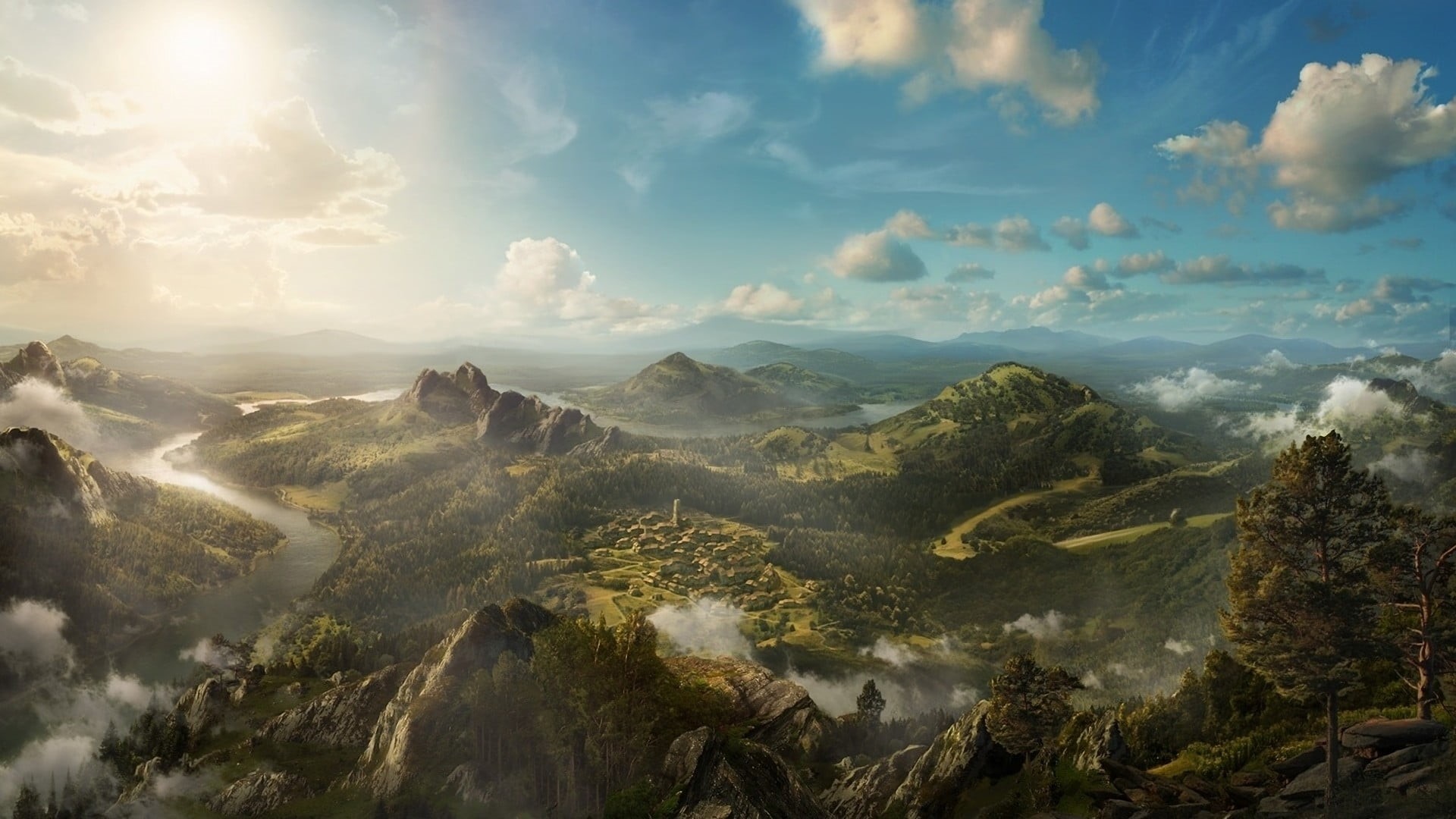 no people, 1080P, trees, day, summer, tranquility, mountain range, sky, aerial view, idyllic, remote, mountains, outdoors, plant, tranquil scene, scenics - nature, HD Wallpaper