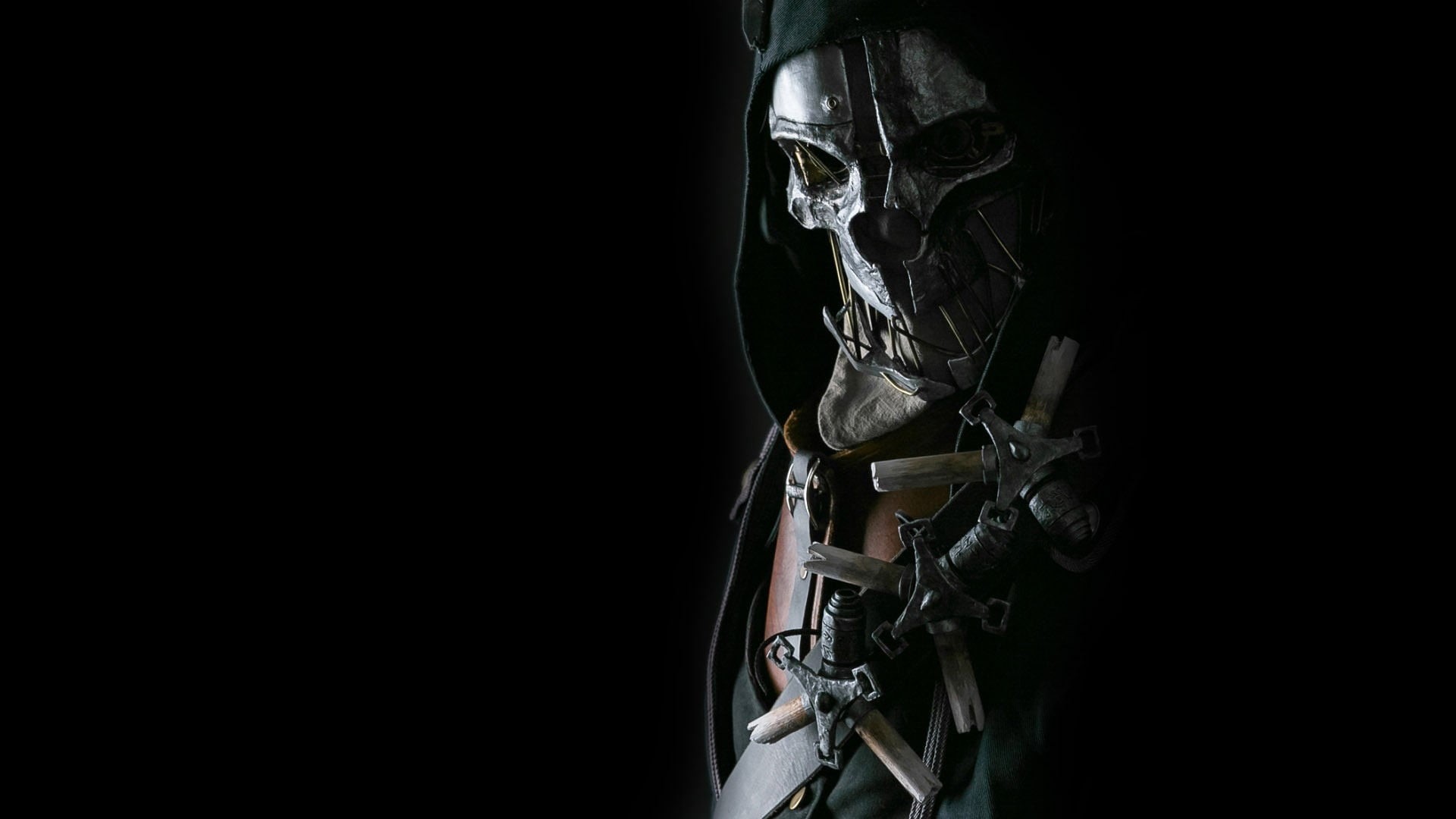 sport, hoodie, dark, metal, no people, black background, safety, indoors, steel, wearing, land Vehicle, equipment, engine, Dishonored, skeleton, HD Wallpaper