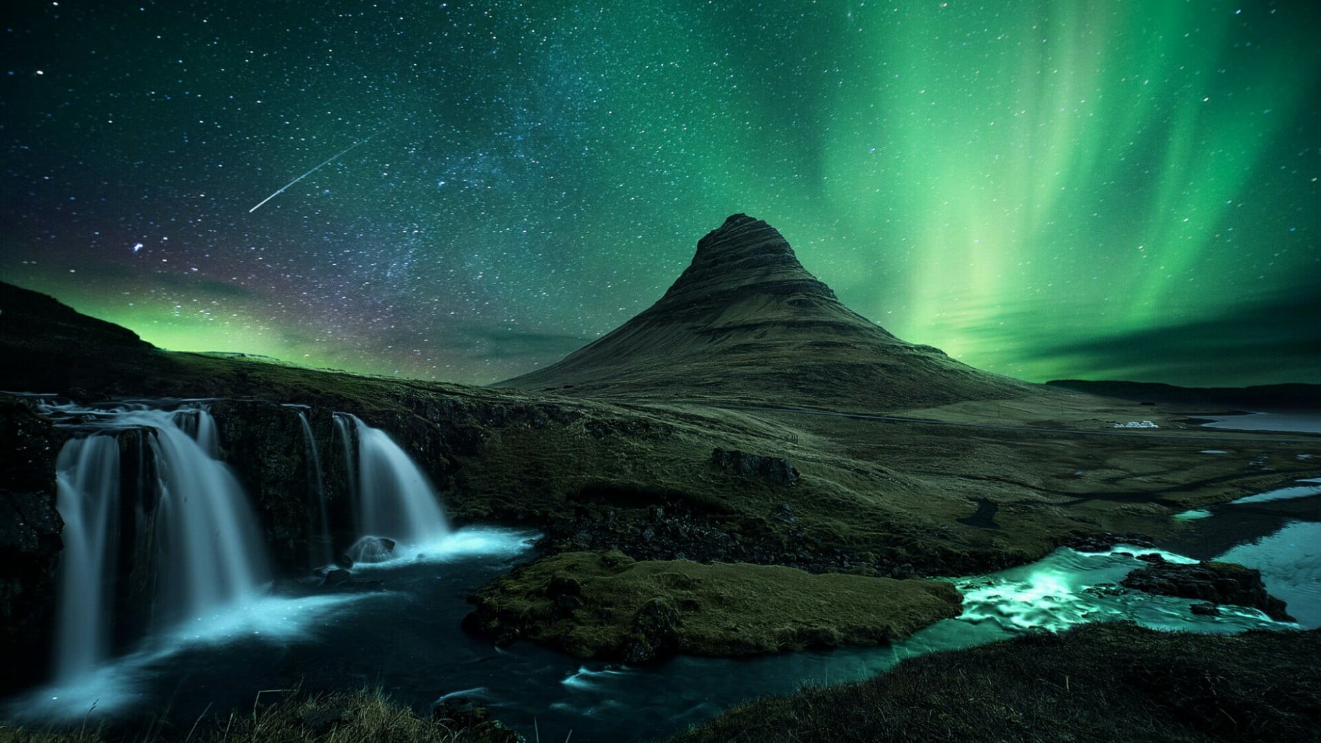 no people, motion, earth, waterfall, beauty in nature, sky, star - space, snow, nature, stream - flowing water, space, cold temperature, grundarfjorour, HD Wallpaper