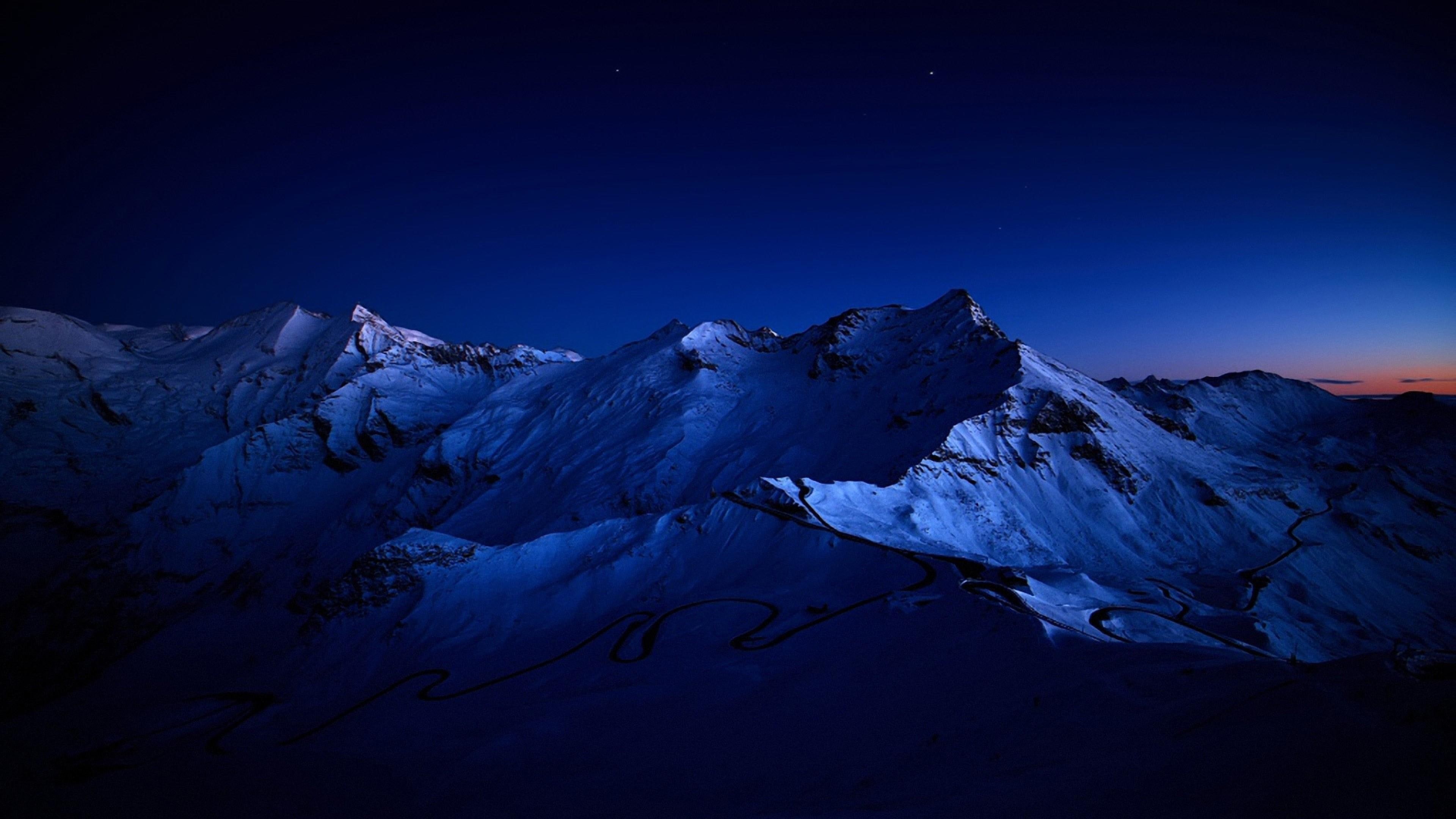 star, sky, bands, night, peak, 4K, snow, darkness, mountain, road, HD Wallpaper