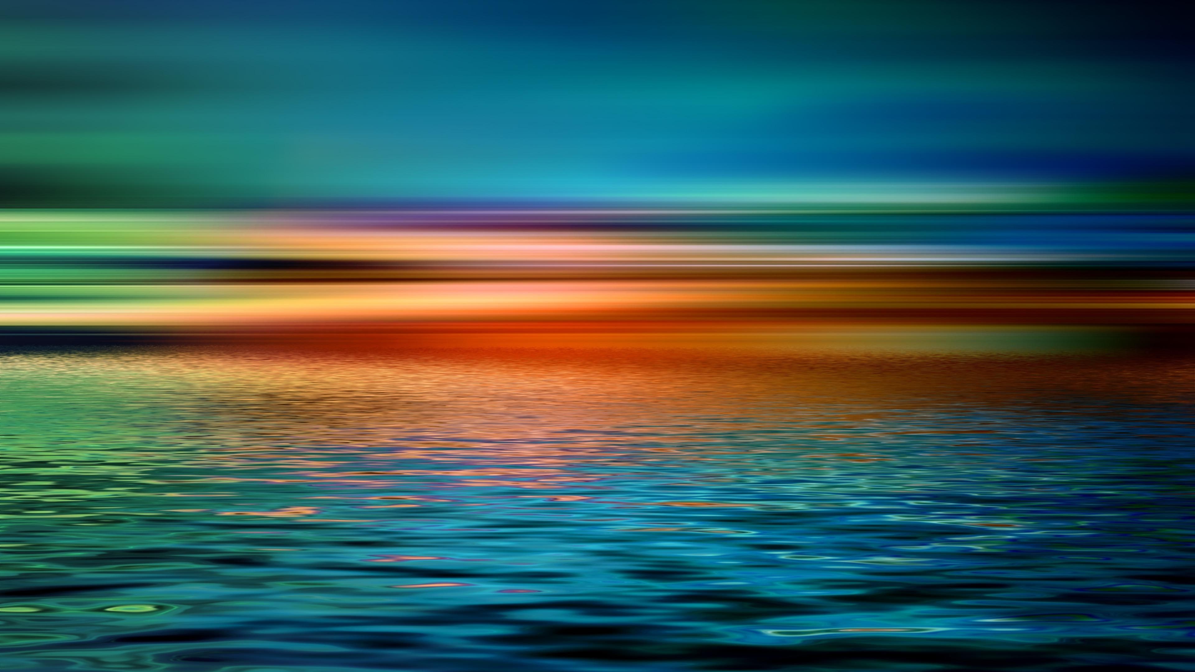 sunset, water, sea, waterscape, reflection, horizon, 4K, sky, wave, ocean, calm, digital art, HD Wallpaper