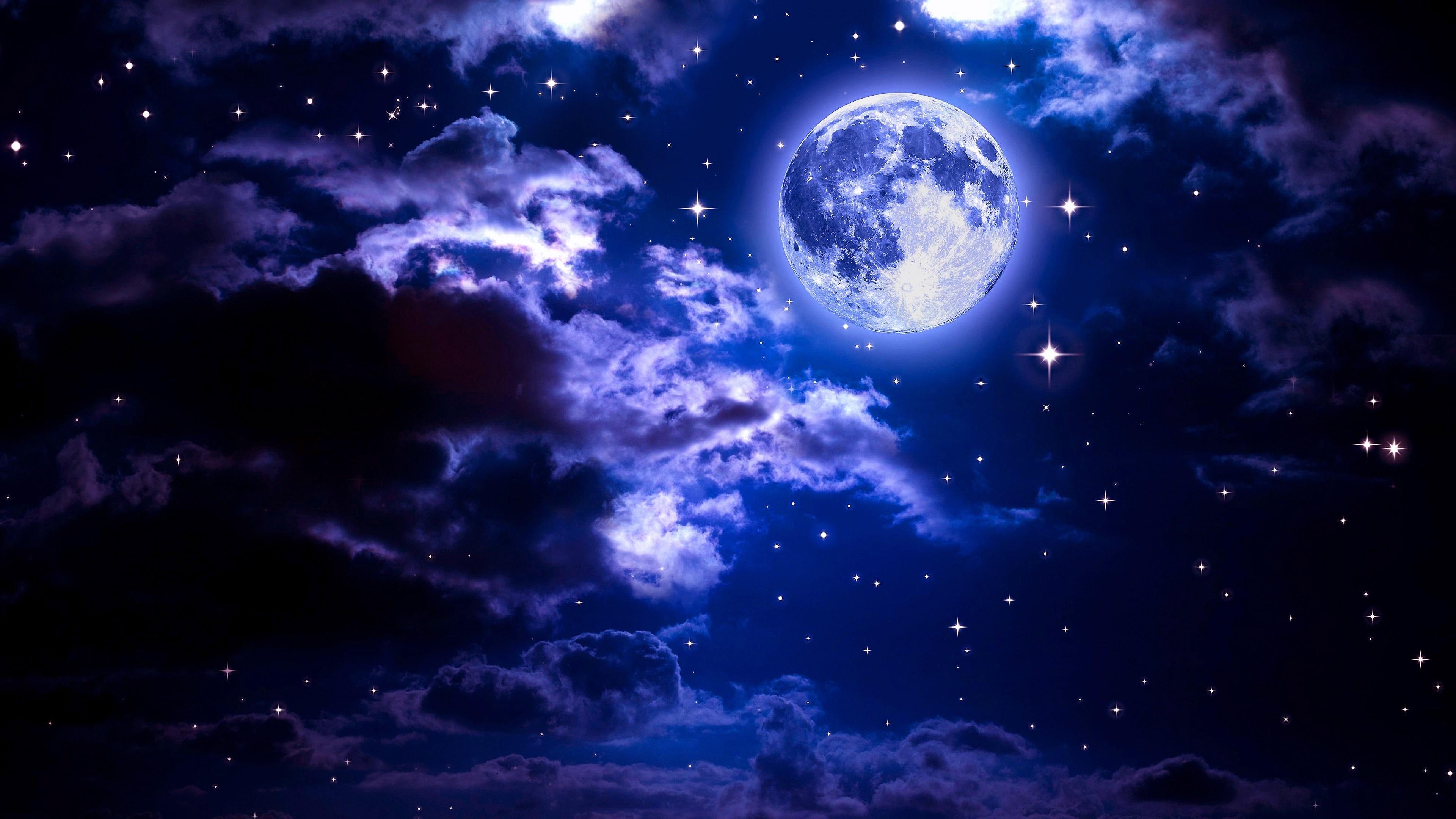 atmosphere, universe, moonlight, sky, night, moon, nature, darkness, 4K, HD Wallpaper