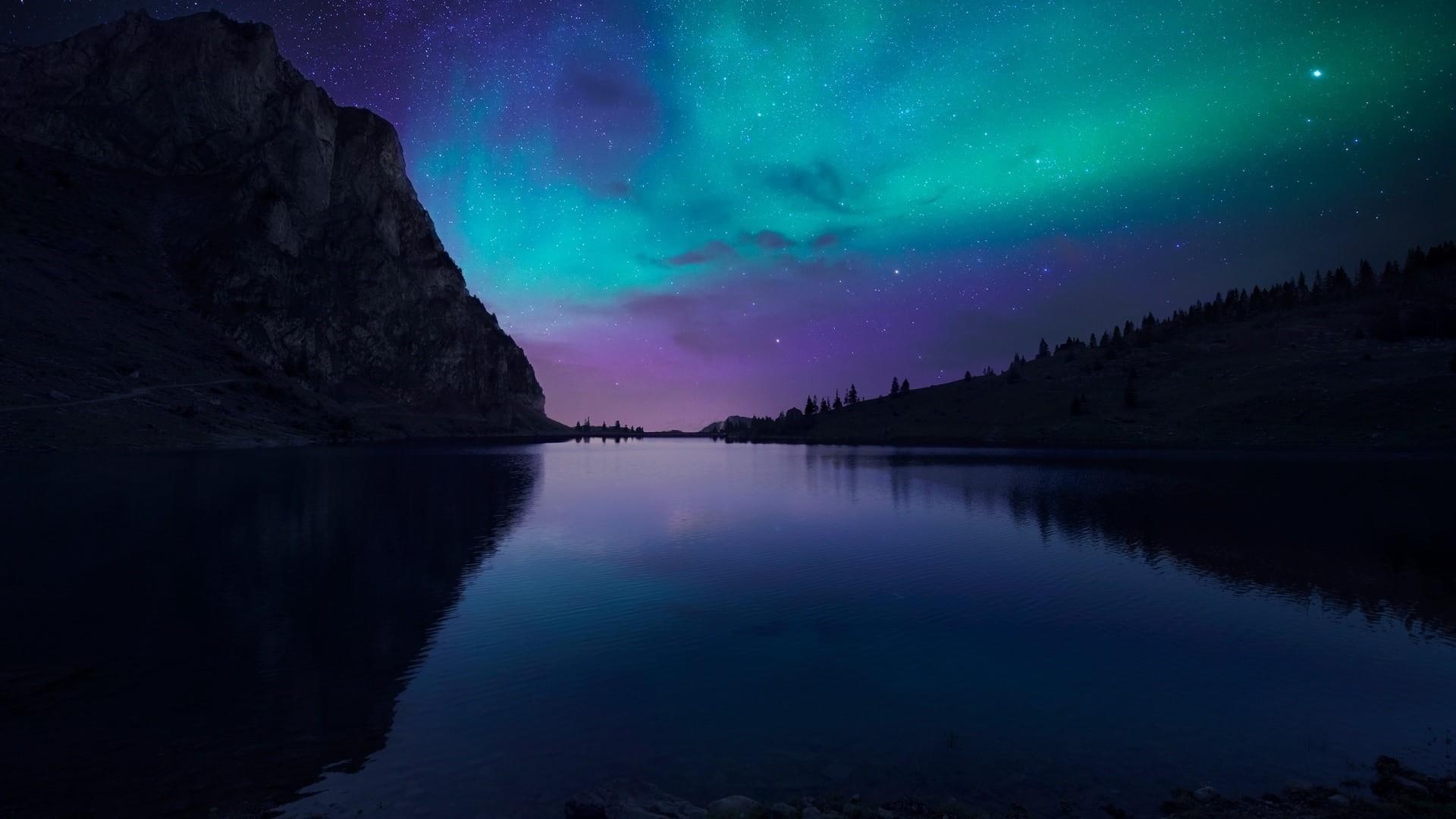 water, atmosphere, night sky, nature, 1080P, aurora borealis, aurora, HD Wallpaper