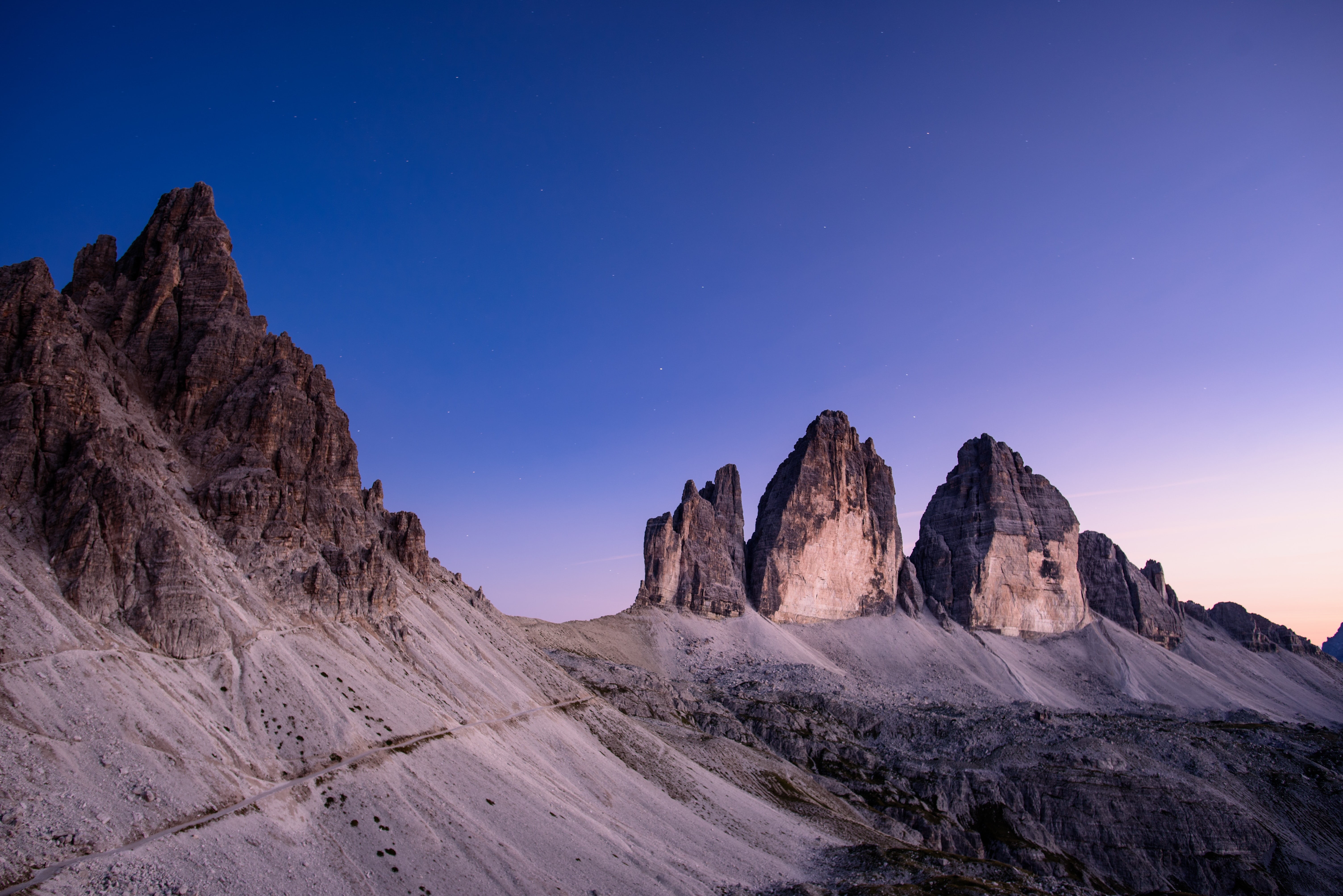 clear sky, Tre Cime di Lavaredo, nature, mountains, Italy, 5K, sky, HD Wallpaper